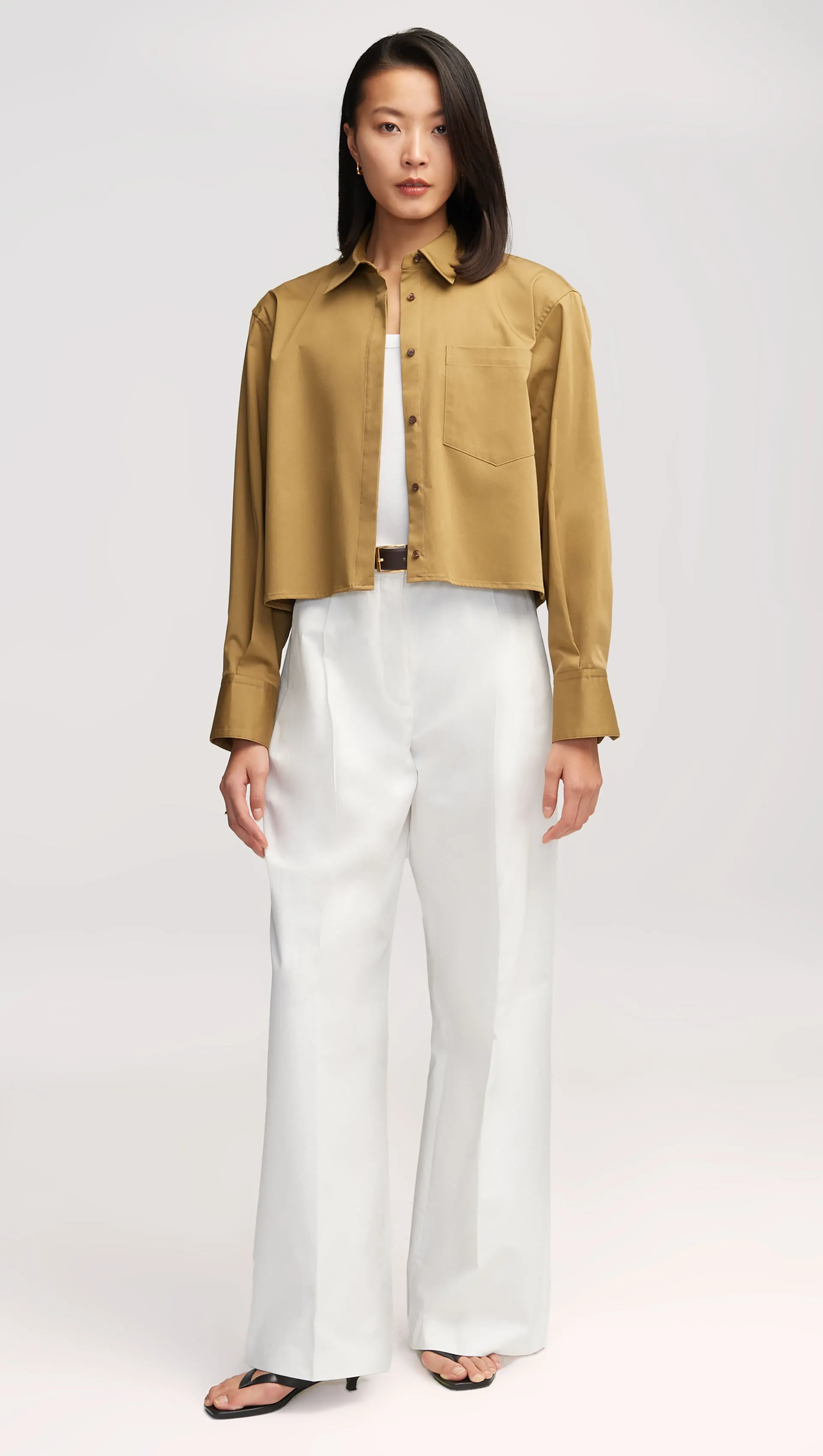 Cropped Shirt in Cotton Sateen | Khaki Green sold by Argent product image thumbnail 4
