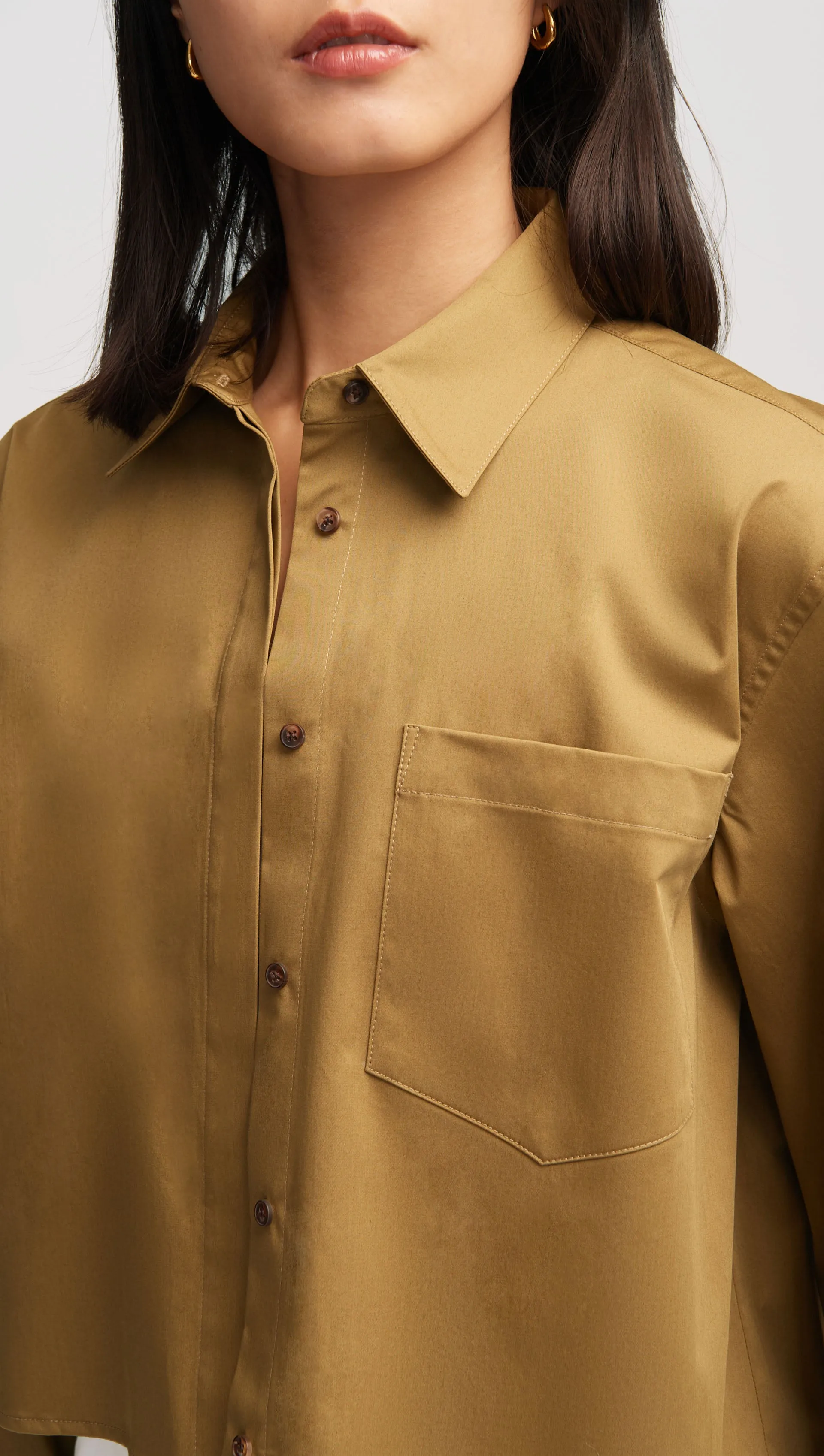Cropped Shirt in Cotton Sateen | Khaki Green sold by Argent product image thumbnail 3