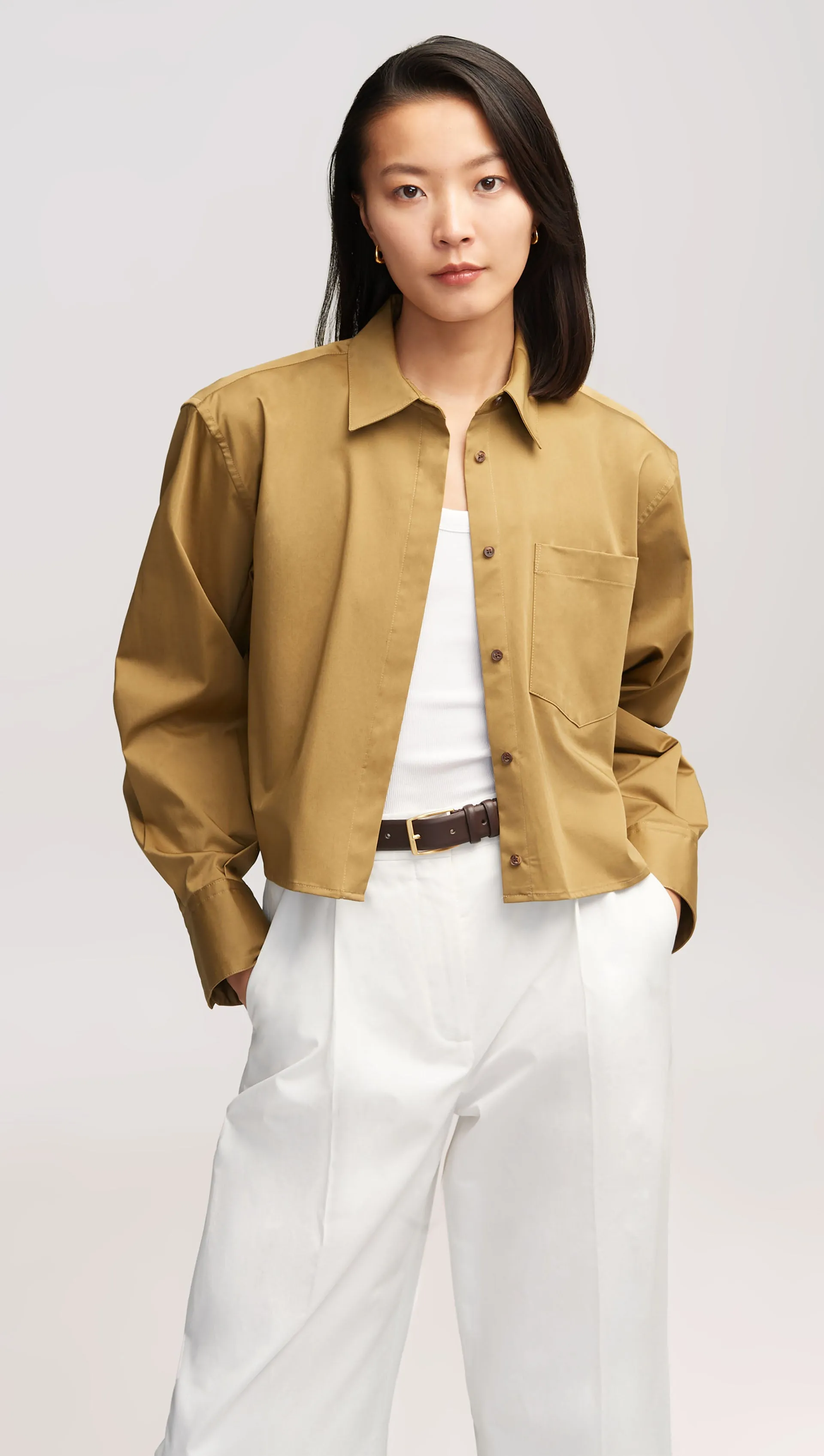 Cropped Shirt in Cotton Sateen | Khaki Green sold by Argent product image thumbnail 2
