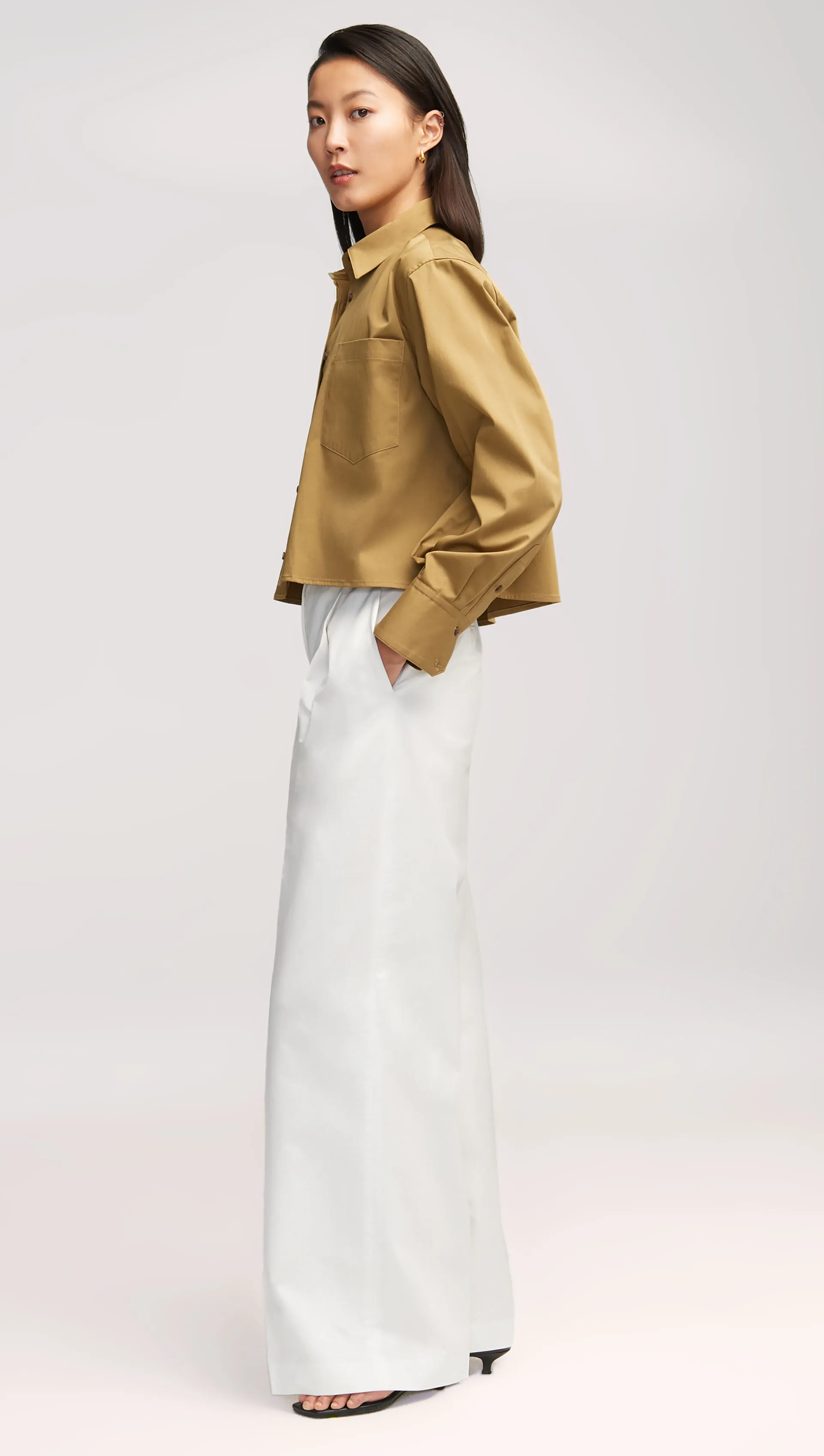Cropped Shirt in Cotton Sateen | Khaki Green sold by Argent product image thumbnail 5