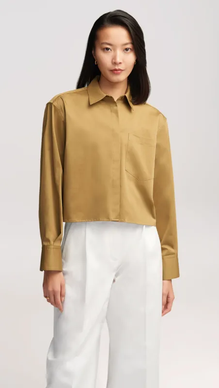 Cropped Shirt in Cotton Sateen | Khaki Green sold by Argent