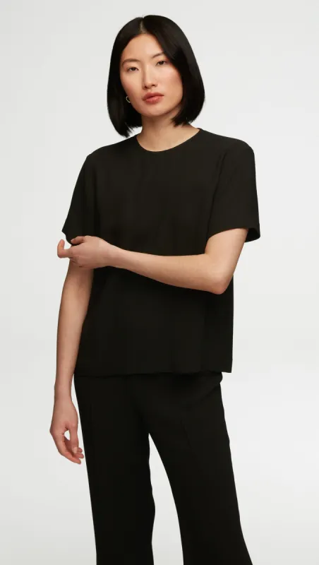 Woven Tee in Viscose Wool Crepe | Black sold by Argent