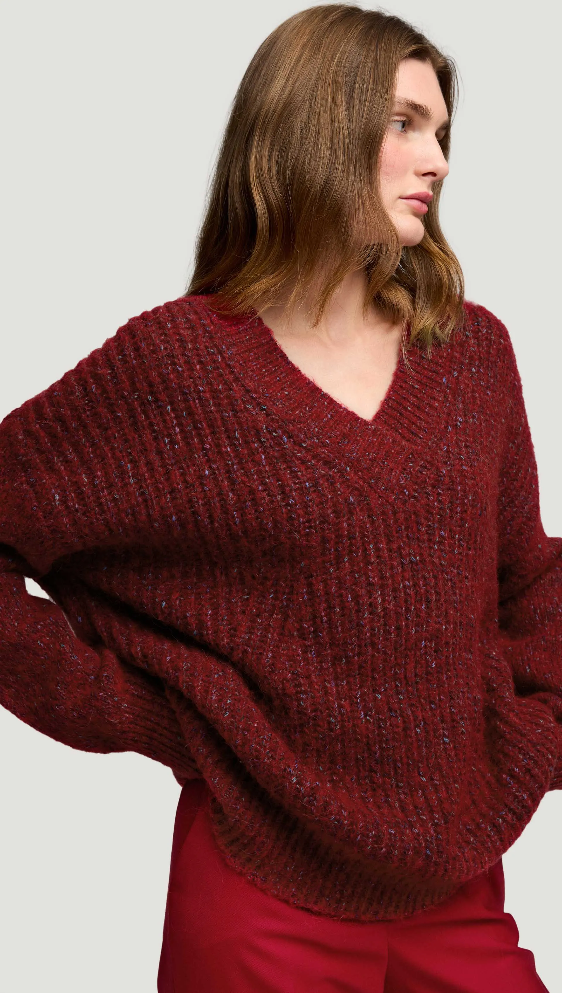 V-Neck Sweater in Marl Yarn | Burgundy sold by Argent product image thumbnail 2