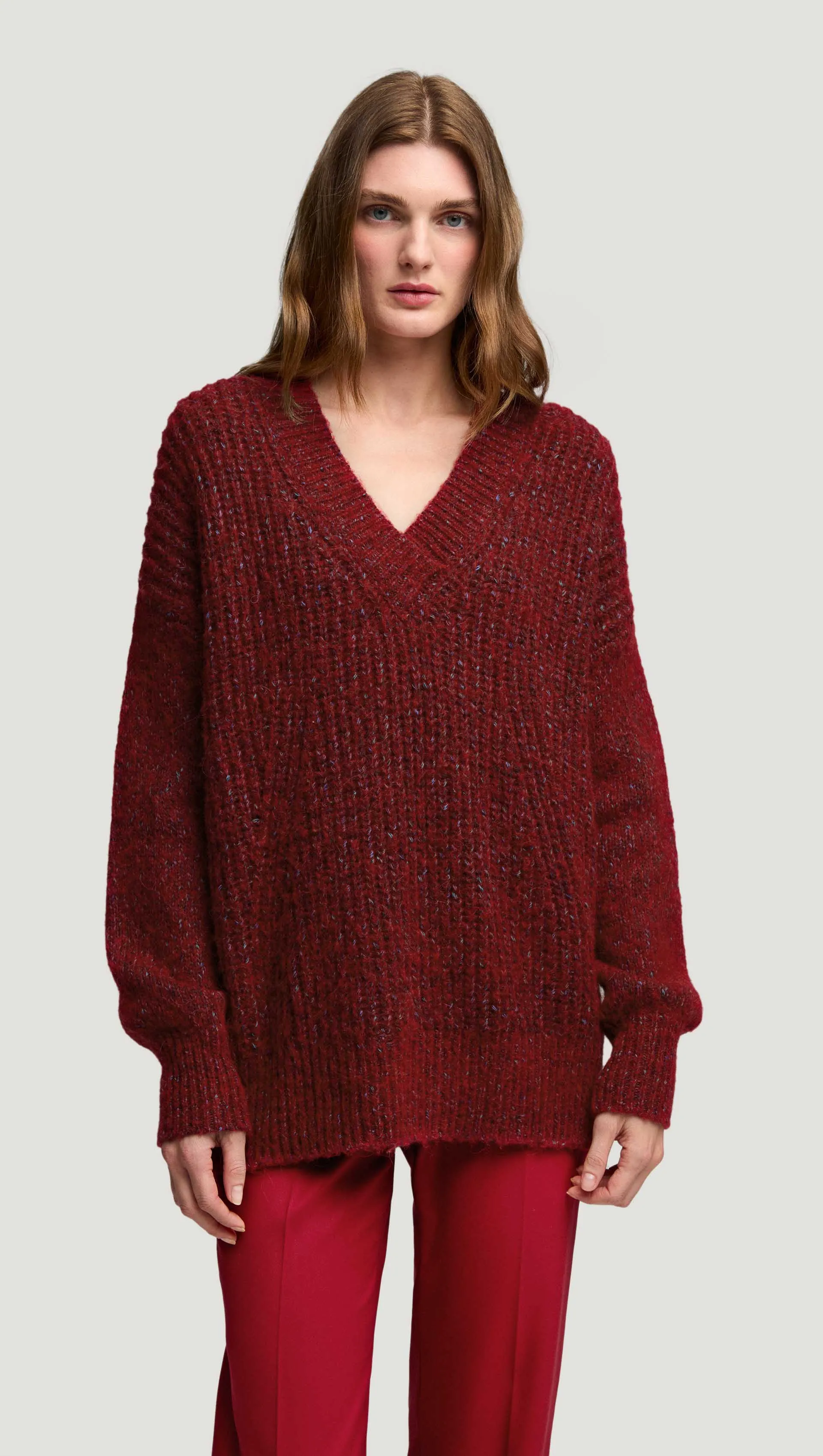V-Neck Sweater in Marl Yarn | Burgundy sold by Argent