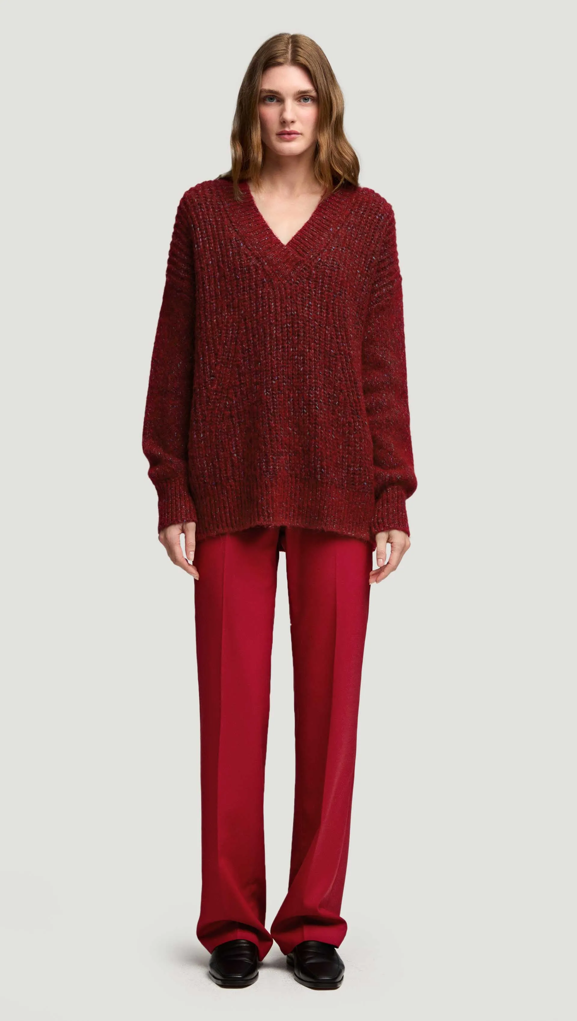 V-Neck Sweater in Marl Yarn | Burgundy sold by Argent product image thumbnail 4