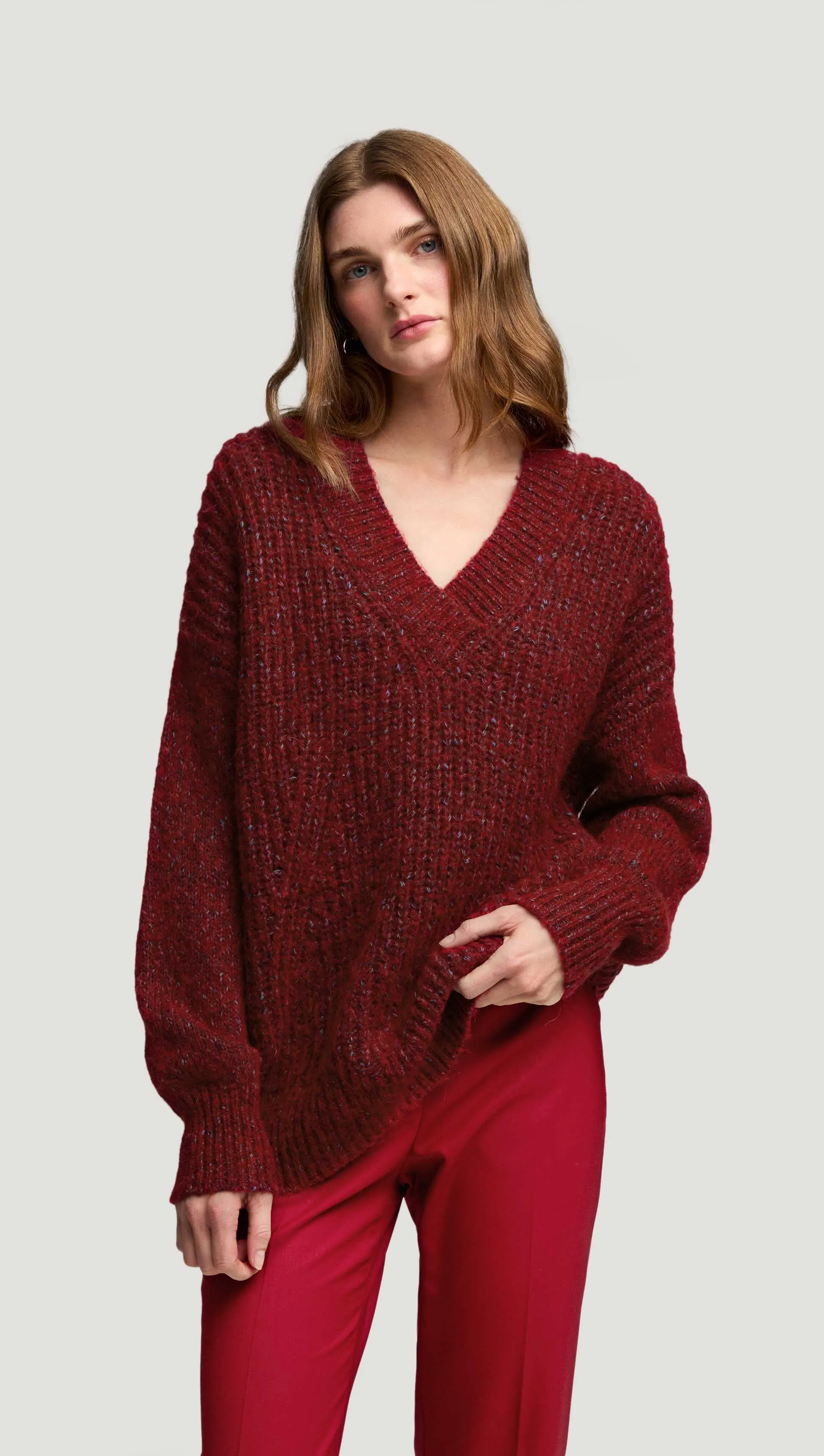 V-Neck Sweater in Marl Yarn | Burgundy sold by Argent product image thumbnail 3