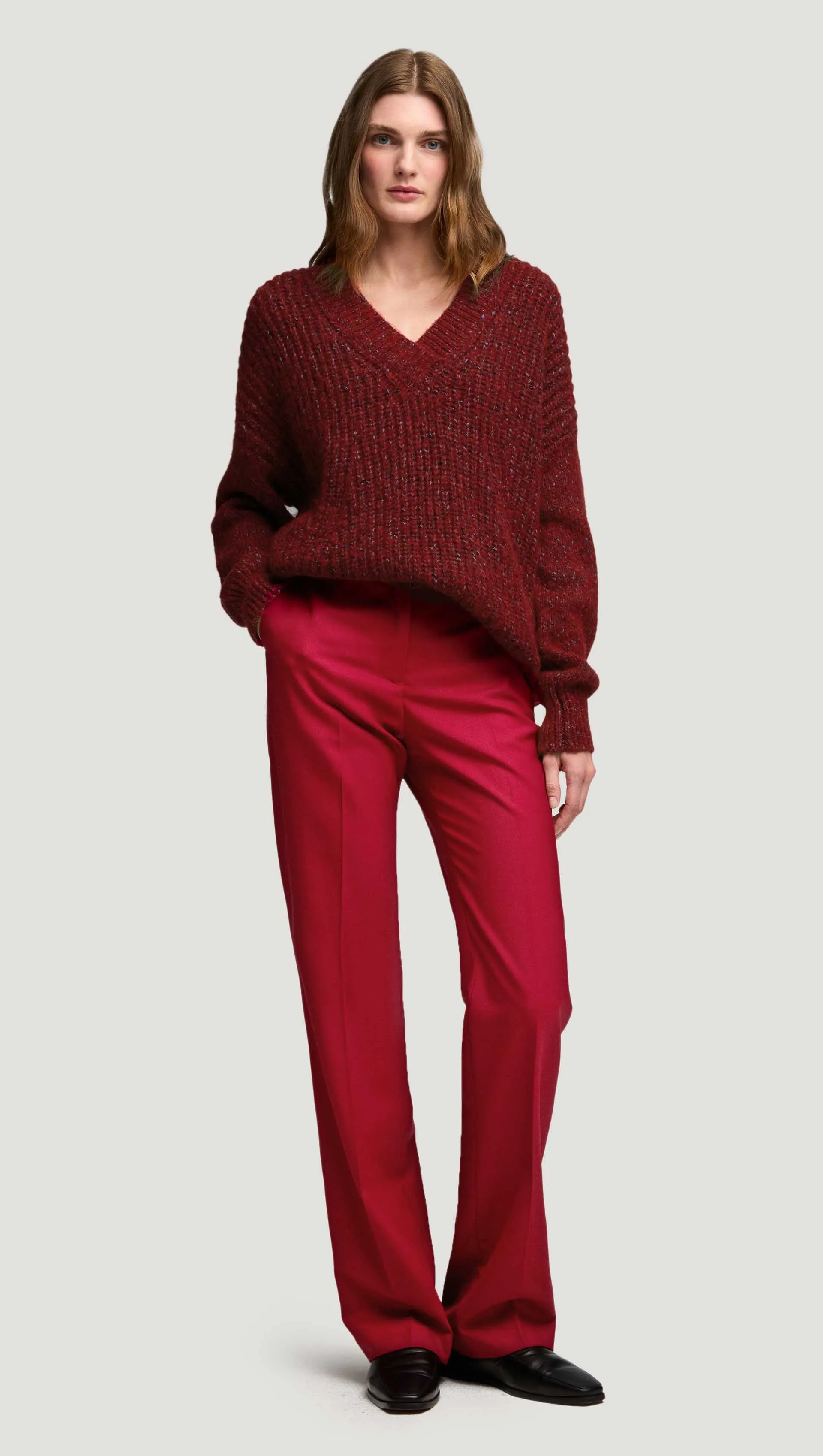 V-Neck Sweater in Marl Yarn | Burgundy sold by Argent product image thumbnail 5