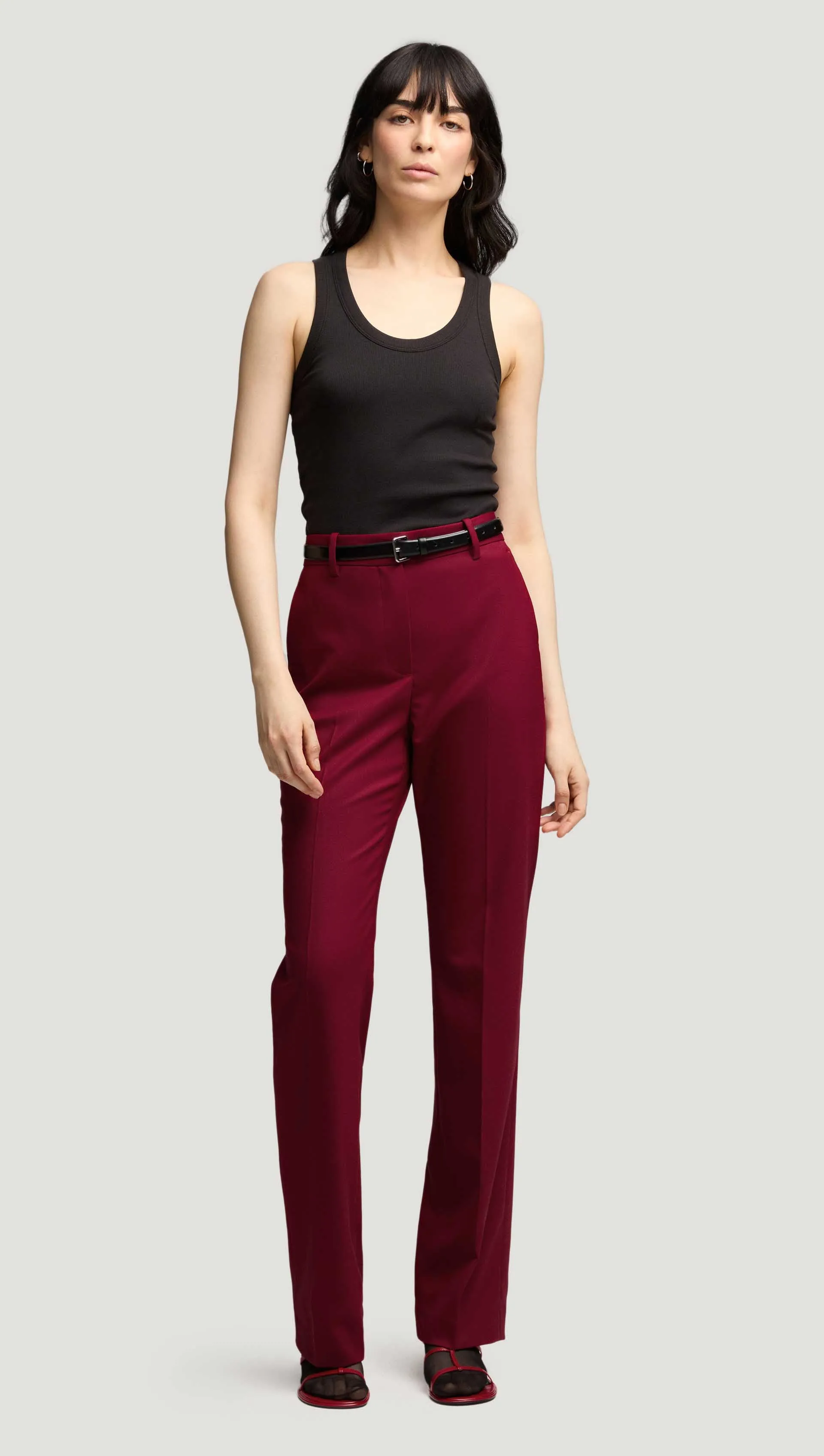 Straight Leg Trouser in Seasonless Wool | Burgundy sold by Argent