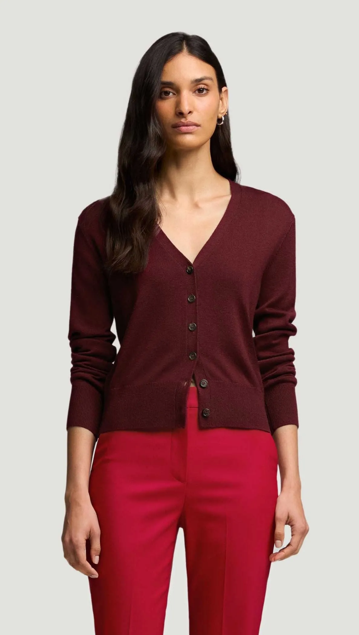 Everyday Knit Crew Cardigan in Merino Wool | Burgundy sold by Argent