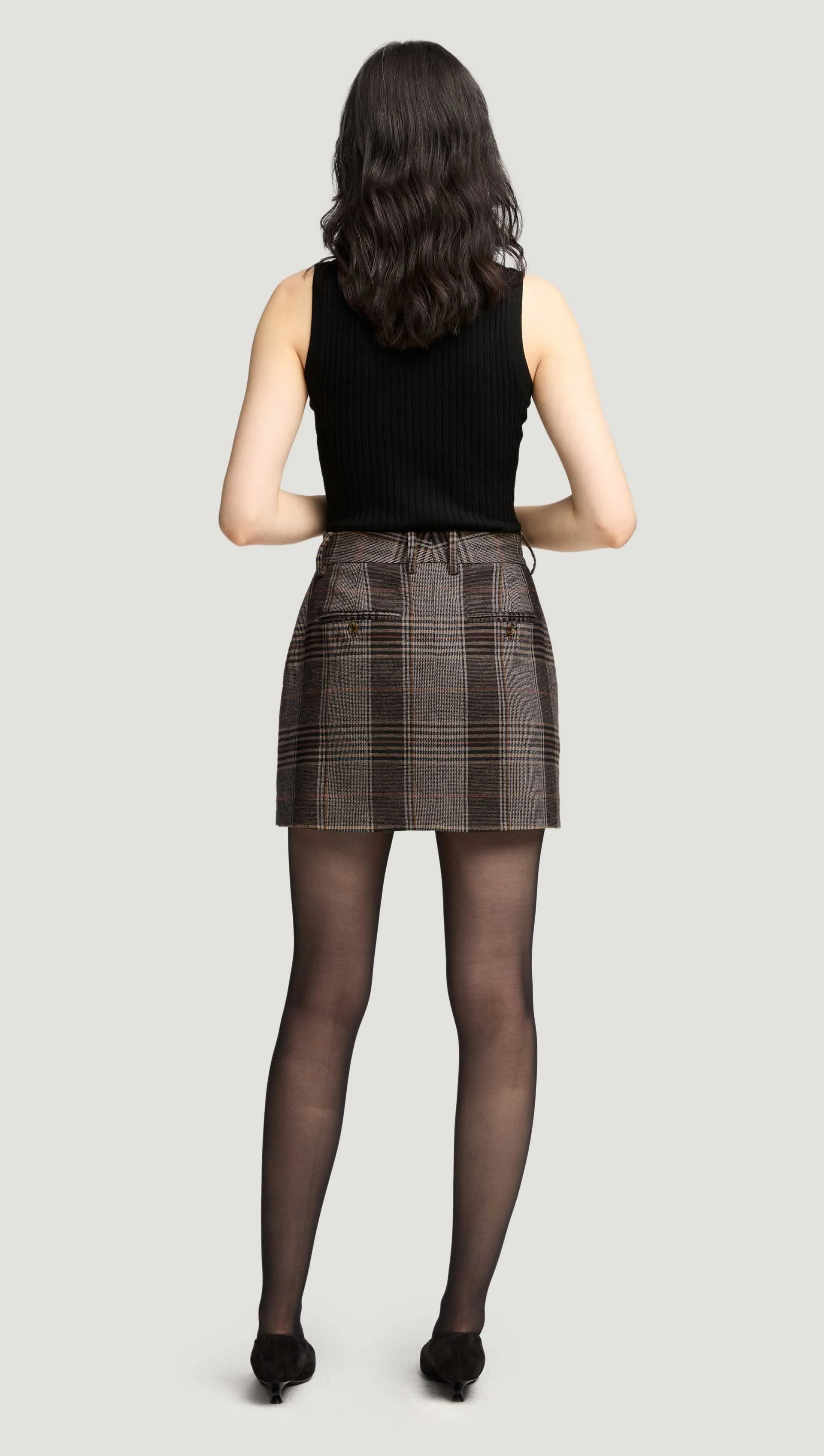 Mini Tailored Skirt in Viscose Blend | Coffee/Beige Plaid sold by Argent product image thumbnail 4