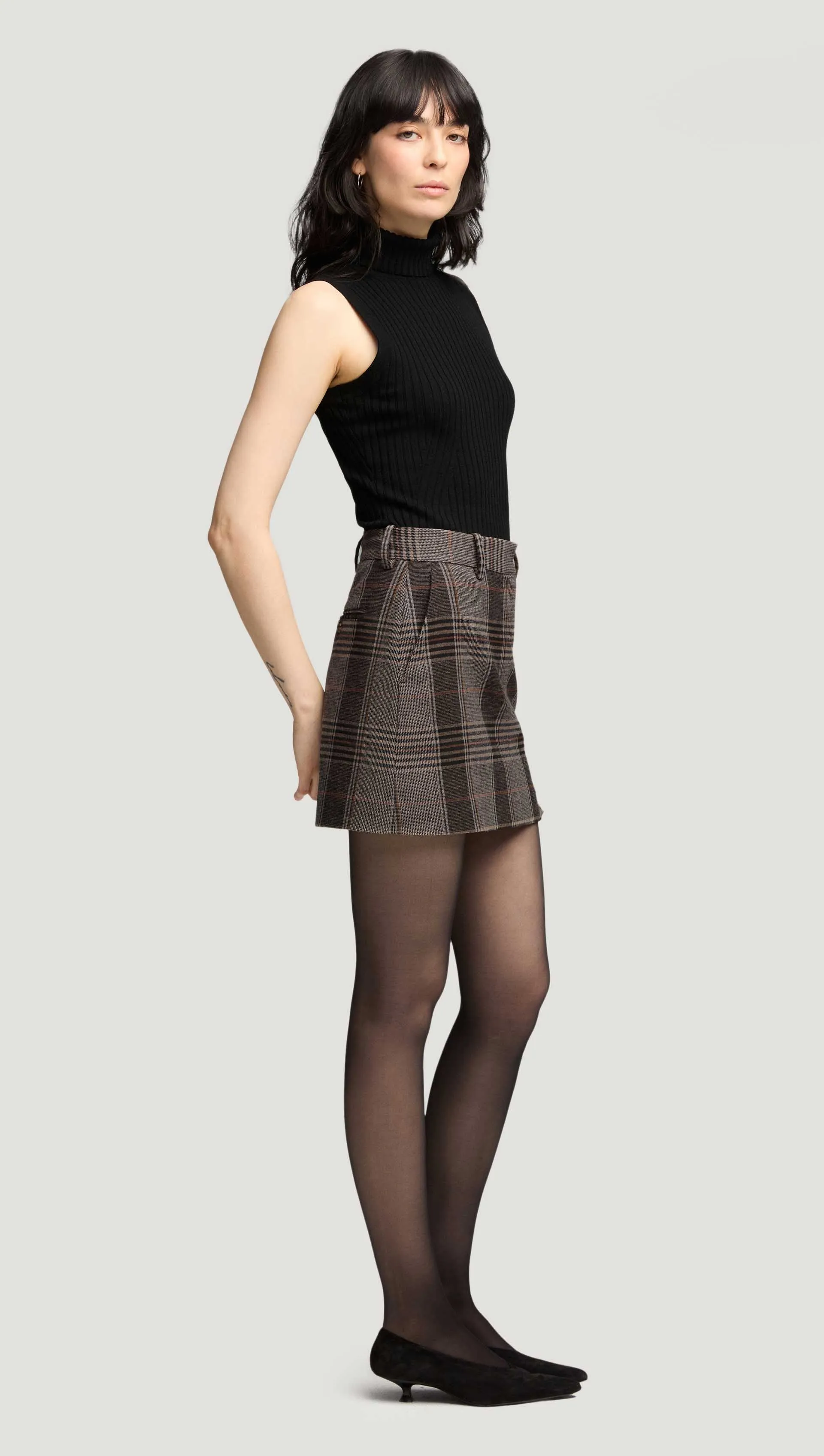 Mini Tailored Skirt in Viscose Blend | Coffee/Beige Plaid sold by Argent product image thumbnail 2