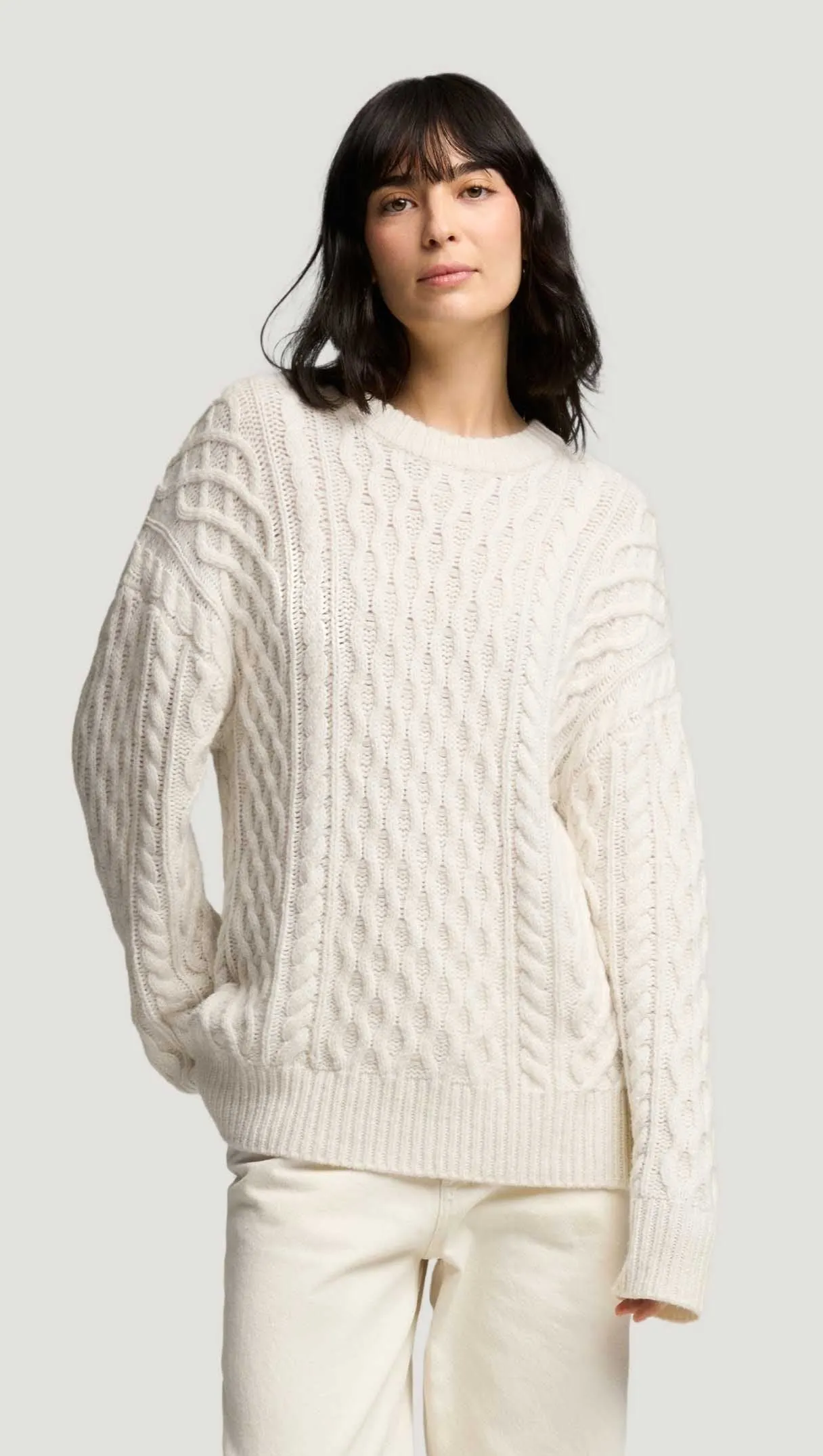 Oversized Cable Sweater in Wool Nylon | Cream sold by Argent