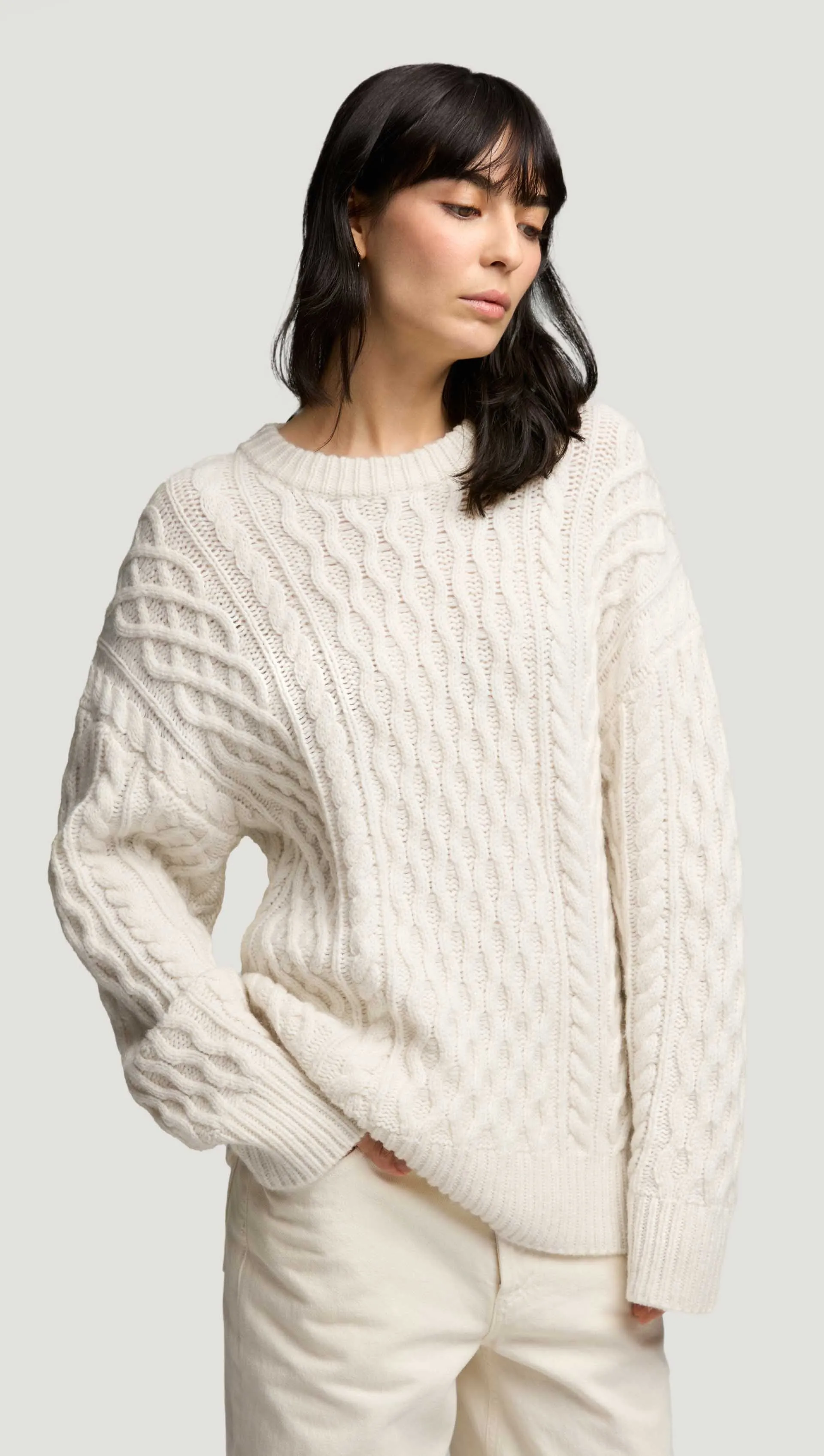 Oversized Cable Sweater in Wool Nylon | Cream sold by Argent product image thumbnail 2