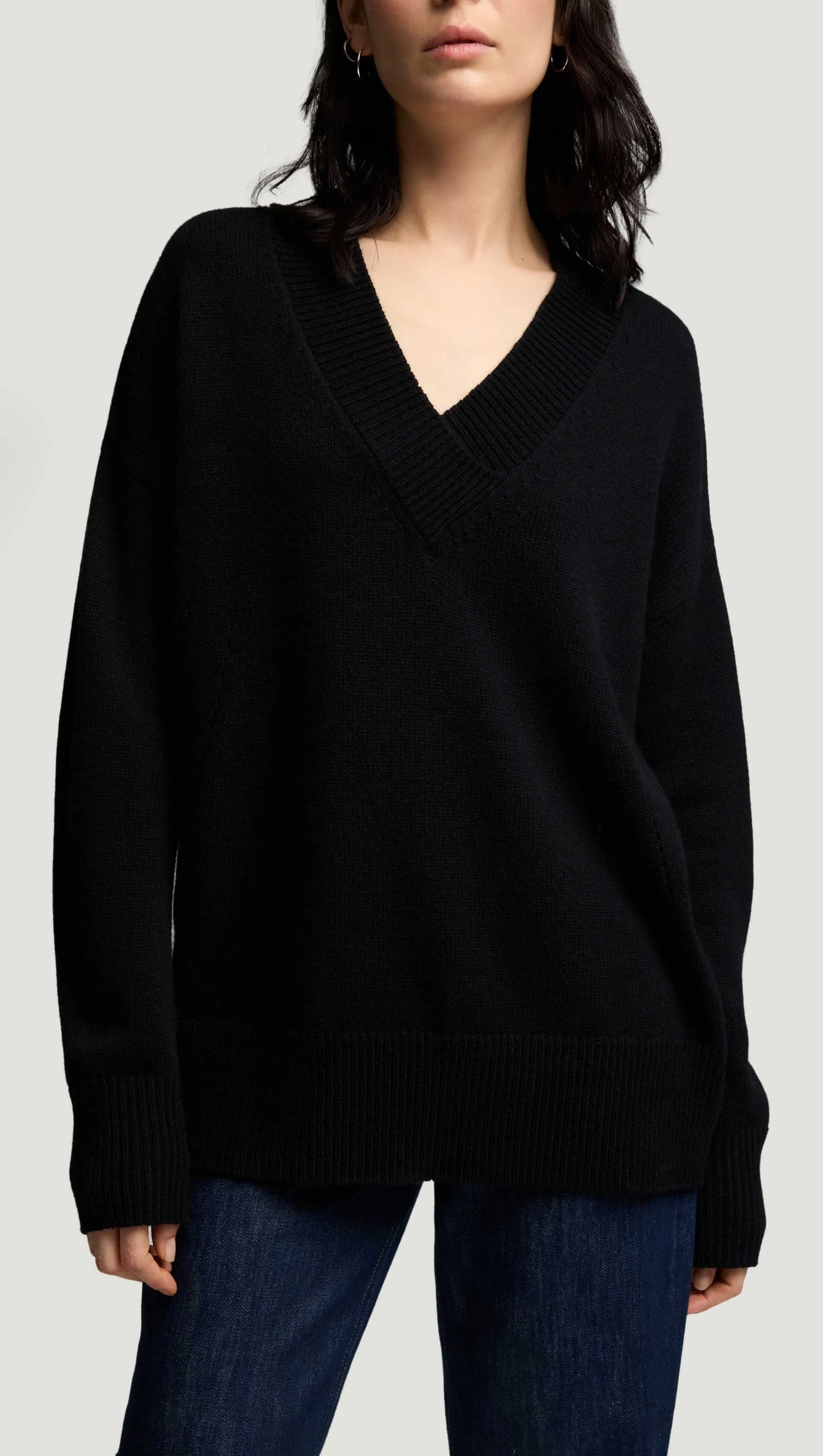 Oversized V-Neck Sweater in Merino Wool | Black sold by Argent product image thumbnail 3