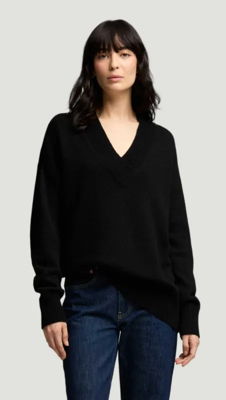 Oversized V-Neck Sweater in Merino Wool | Black sold by Argent
