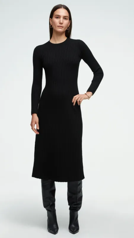 Ribbed Everyday Dress in Merino Wool | Black sold by Argent