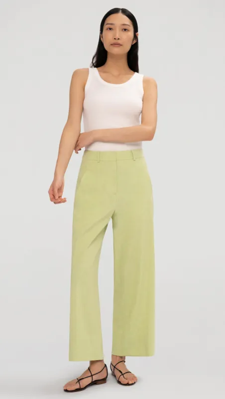 Cropped Straight Leg Trouser in Stretch Linen | Lime sold by Argent