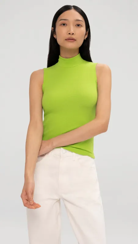 Sleeveless Mock Neck Tee in Ribbed Cotton | Lime sold by Argent