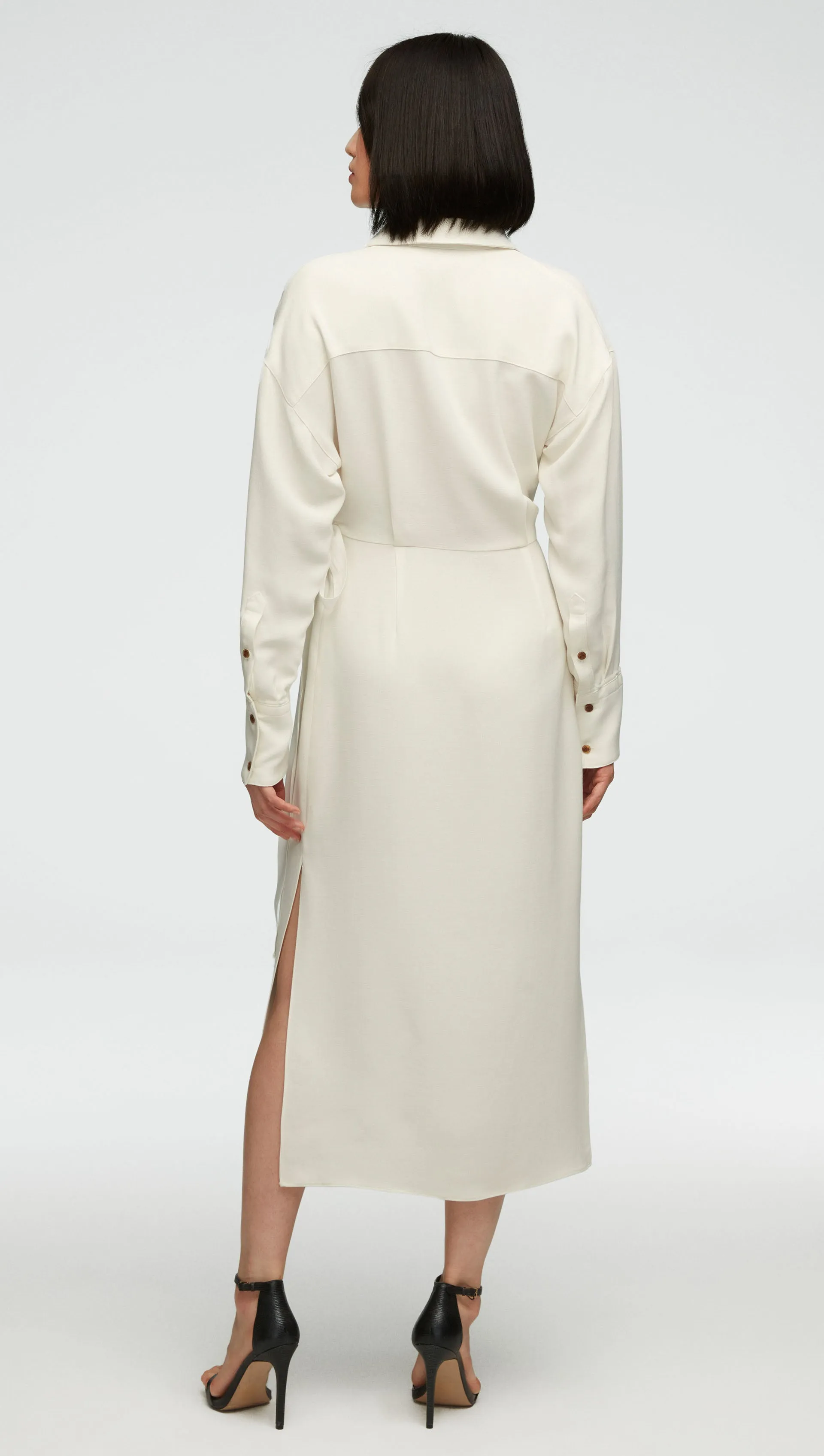 Draped Shirt Dress in Viscose Wool Crepe | Ivory sold by Argent product image thumbnail 3