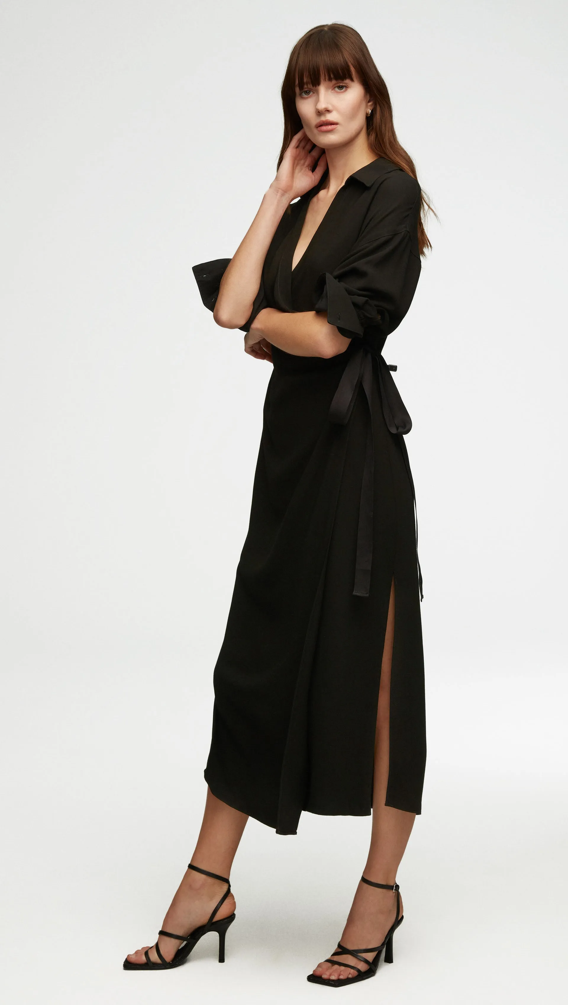 Draped Shirt Dress in Viscose Wool Crepe | Black sold by Argent product image thumbnail 2
