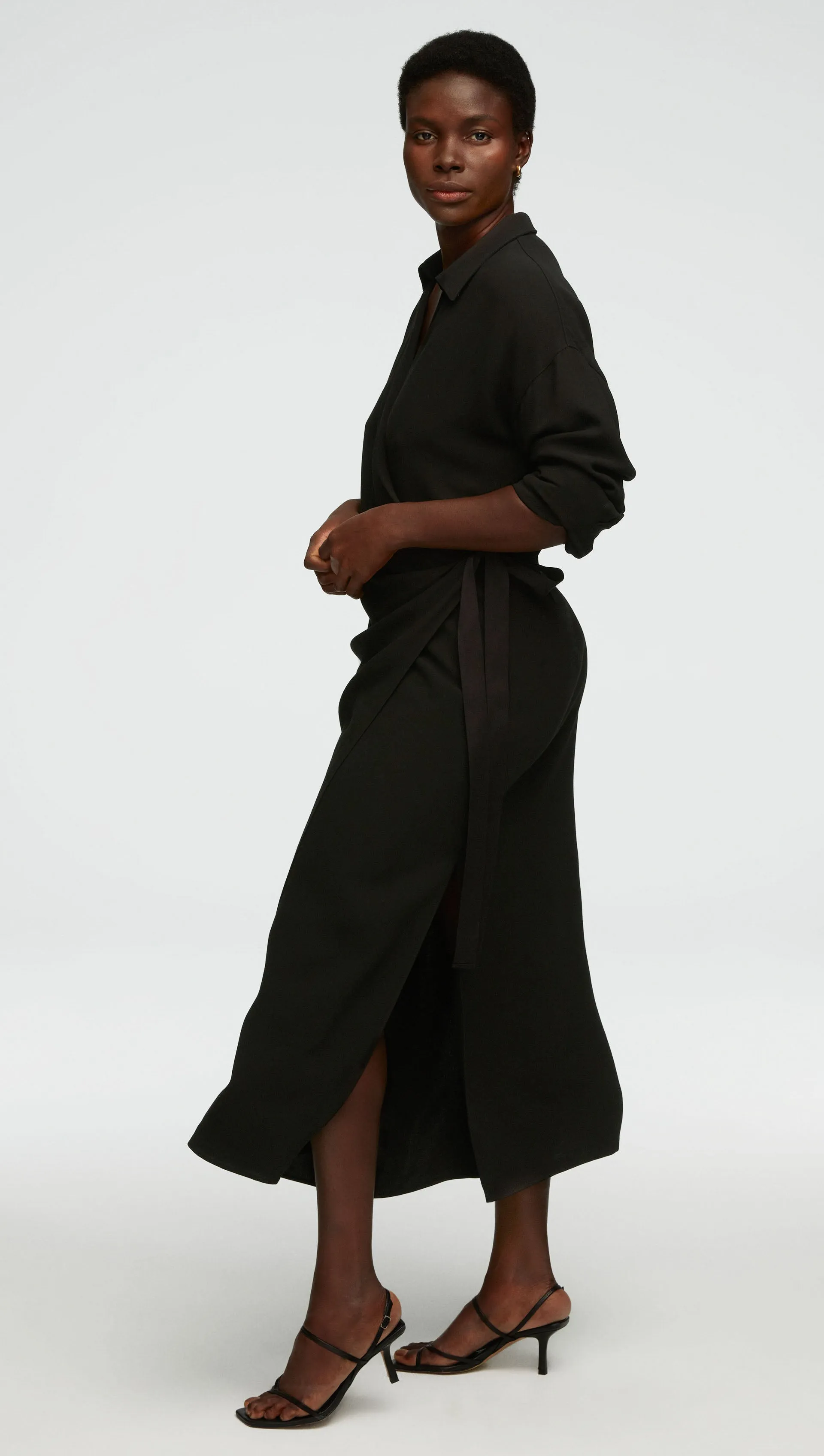 Draped Shirt Dress in Viscose Wool Crepe | Black sold by Argent product image thumbnail 5