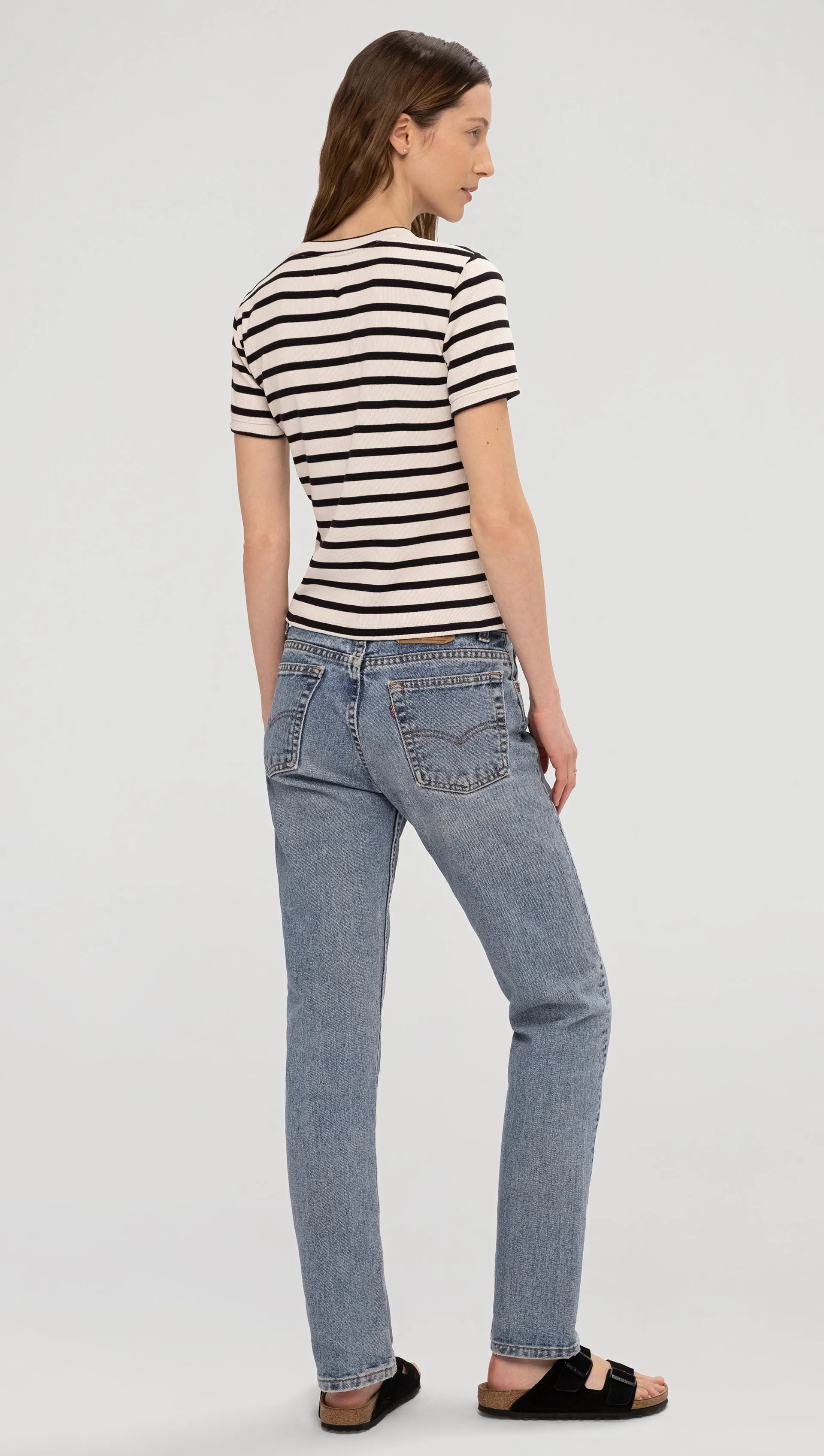 Ringer Tee in Ribbed Cotton | Black/Ivory Stripe sold by Argent product image thumbnail 3