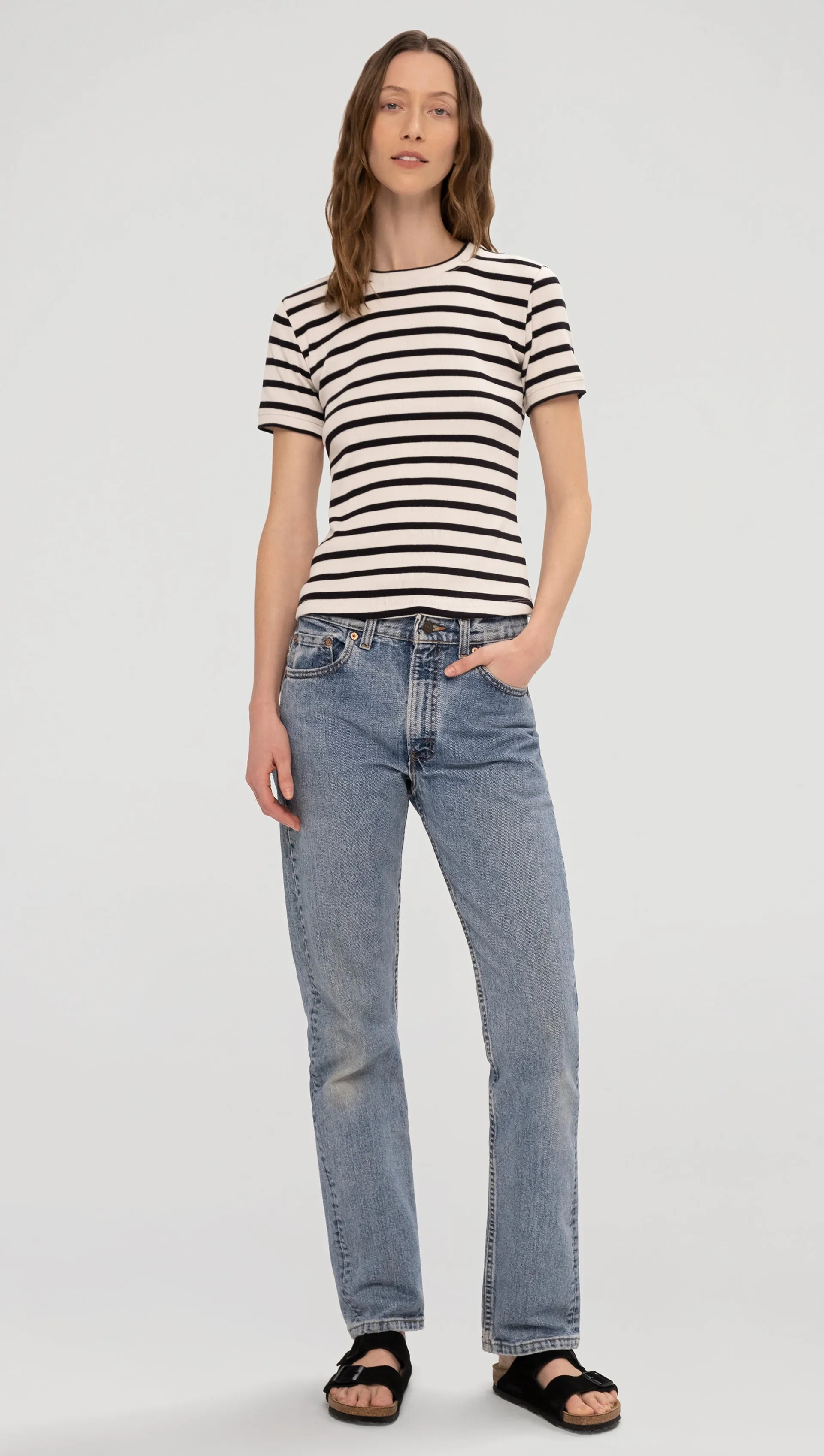 Ringer Tee in Ribbed Cotton | Black/Ivory Stripe sold by Argent product image thumbnail 2