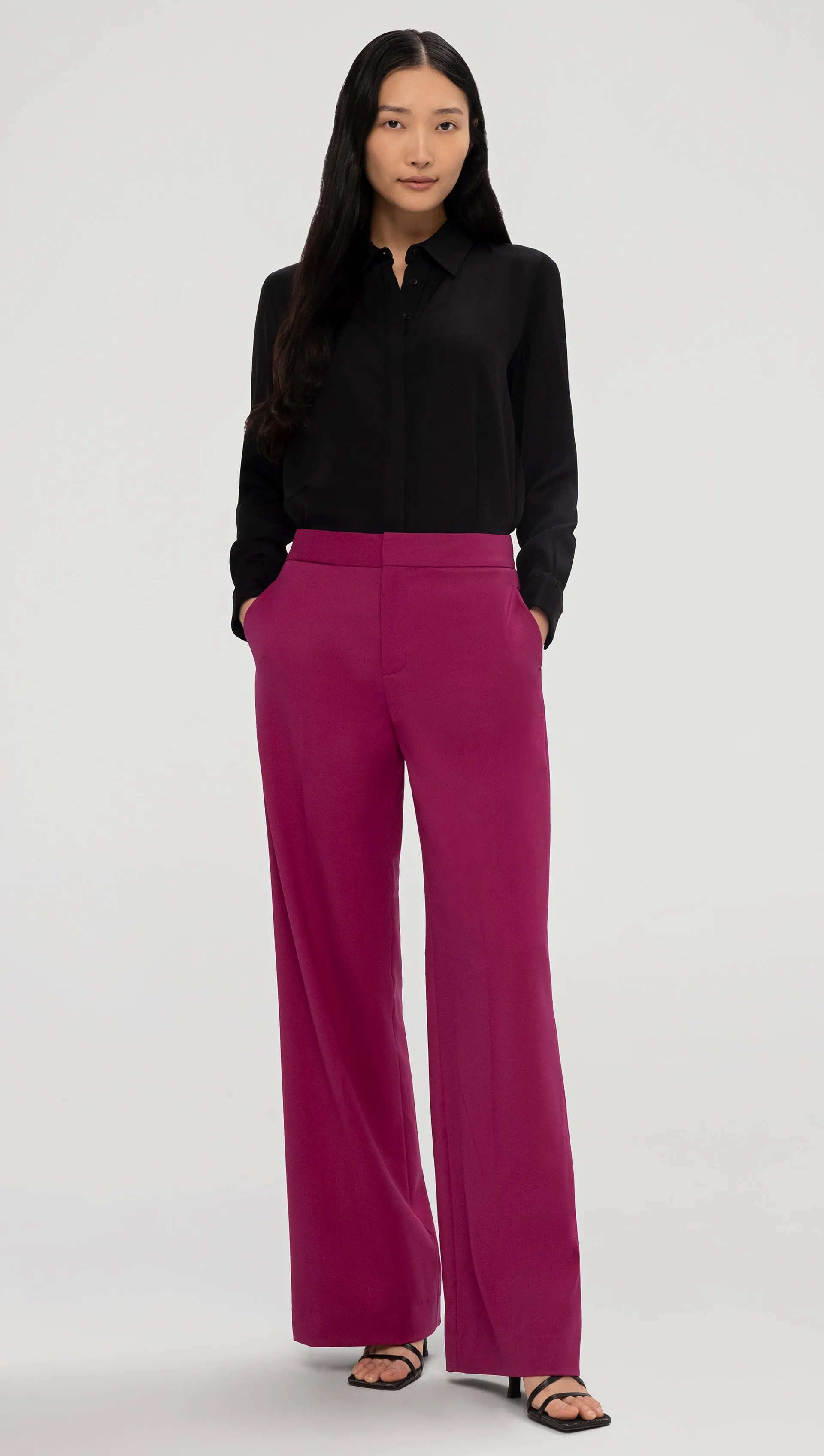 Wide Leg Trouser in Seasonless Wool | Magenta sold by Argent