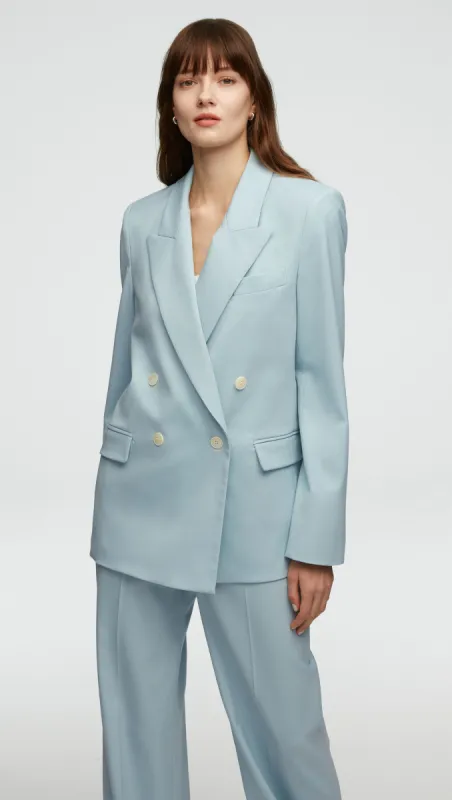 Peak Lapel Blazer in Seasonless Wool | Seafoam Blue sold by Argent
