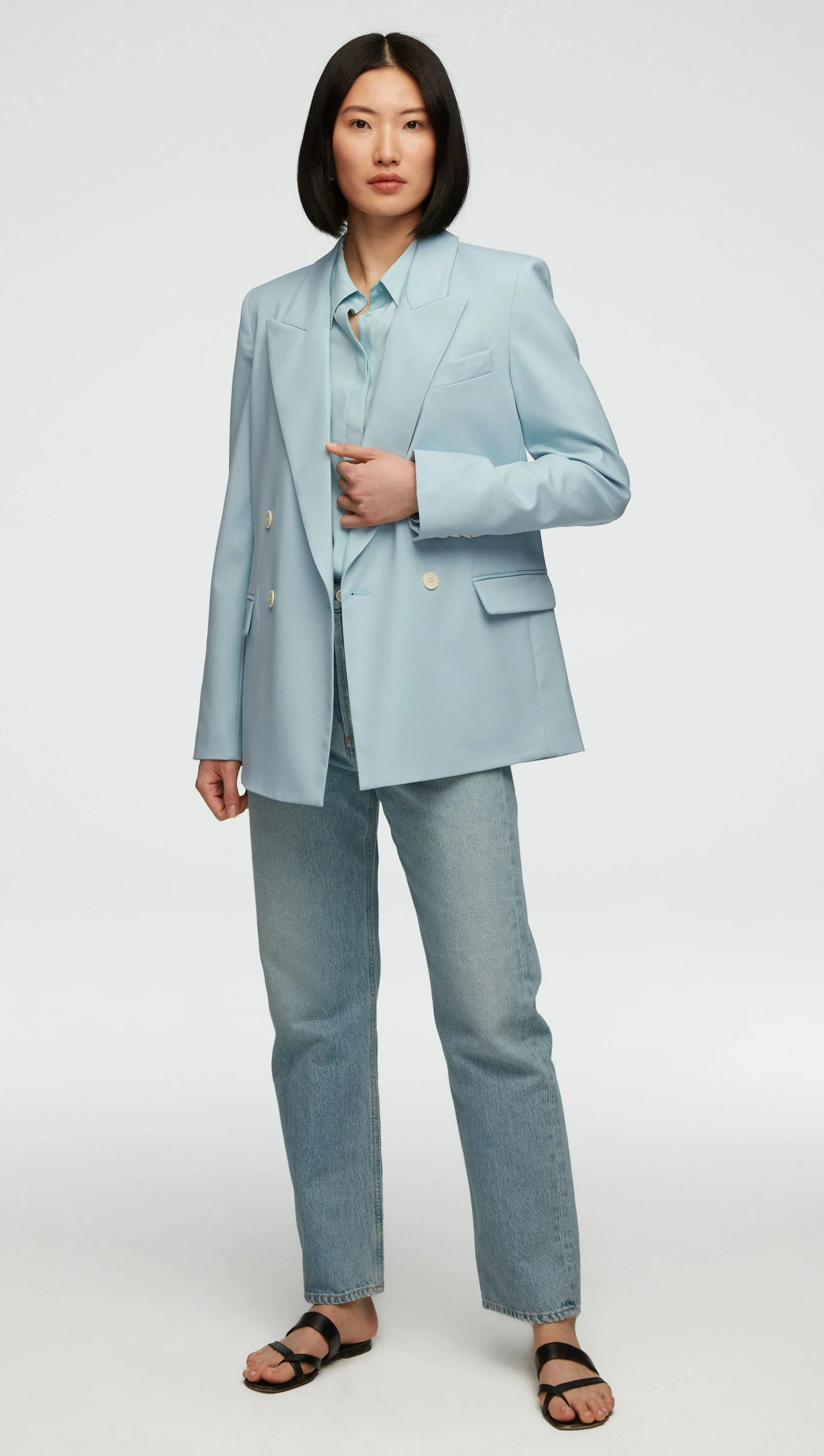 Peak Lapel Blazer in Seasonless Wool | Seafoam Blue sold by Argent product image thumbnail 5