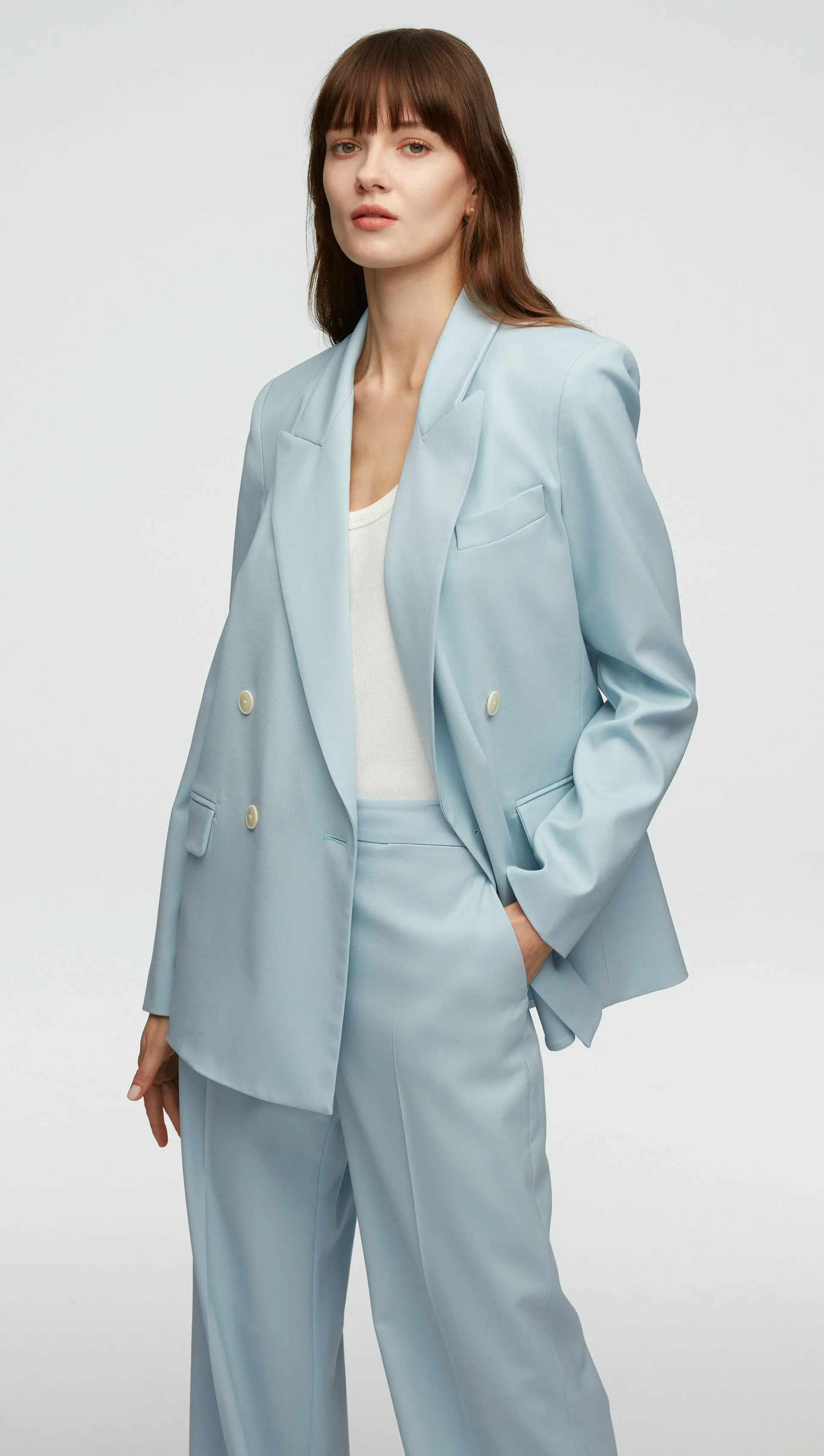 Peak Lapel Blazer in Seasonless Wool | Seafoam Blue sold by Argent product image thumbnail 4