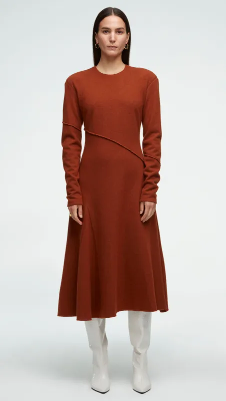 Patchwork Dress in Wool Jersey | Terracotta sold by Argent