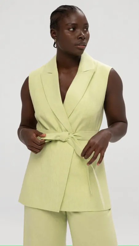 Double-Breasted Vest in Stretch Linen | Lime sold by Argent