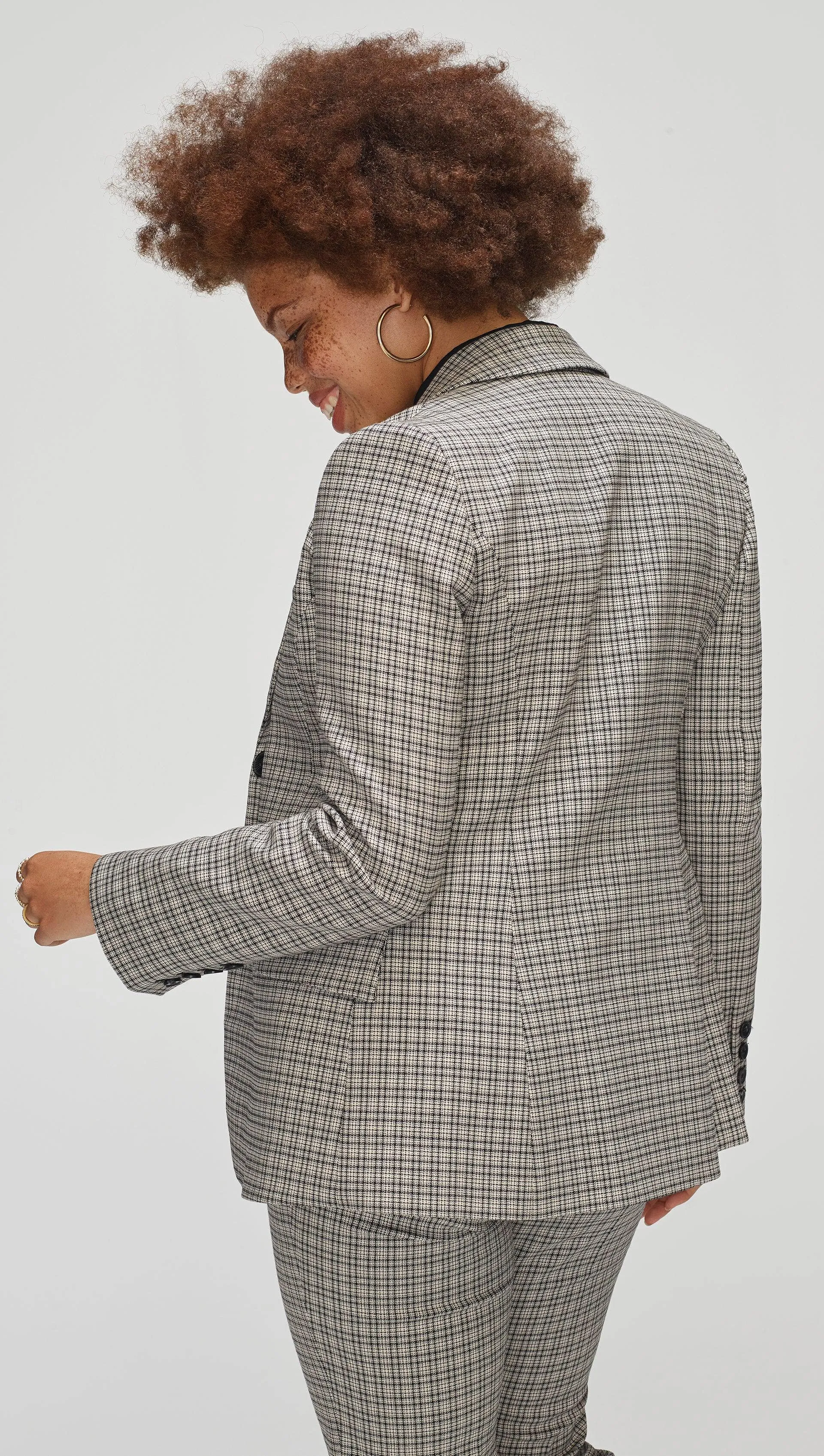 Tailored Blazer in Stretch Plaid | Black/Ivory Plaid sold by Argent product image thumbnail 2