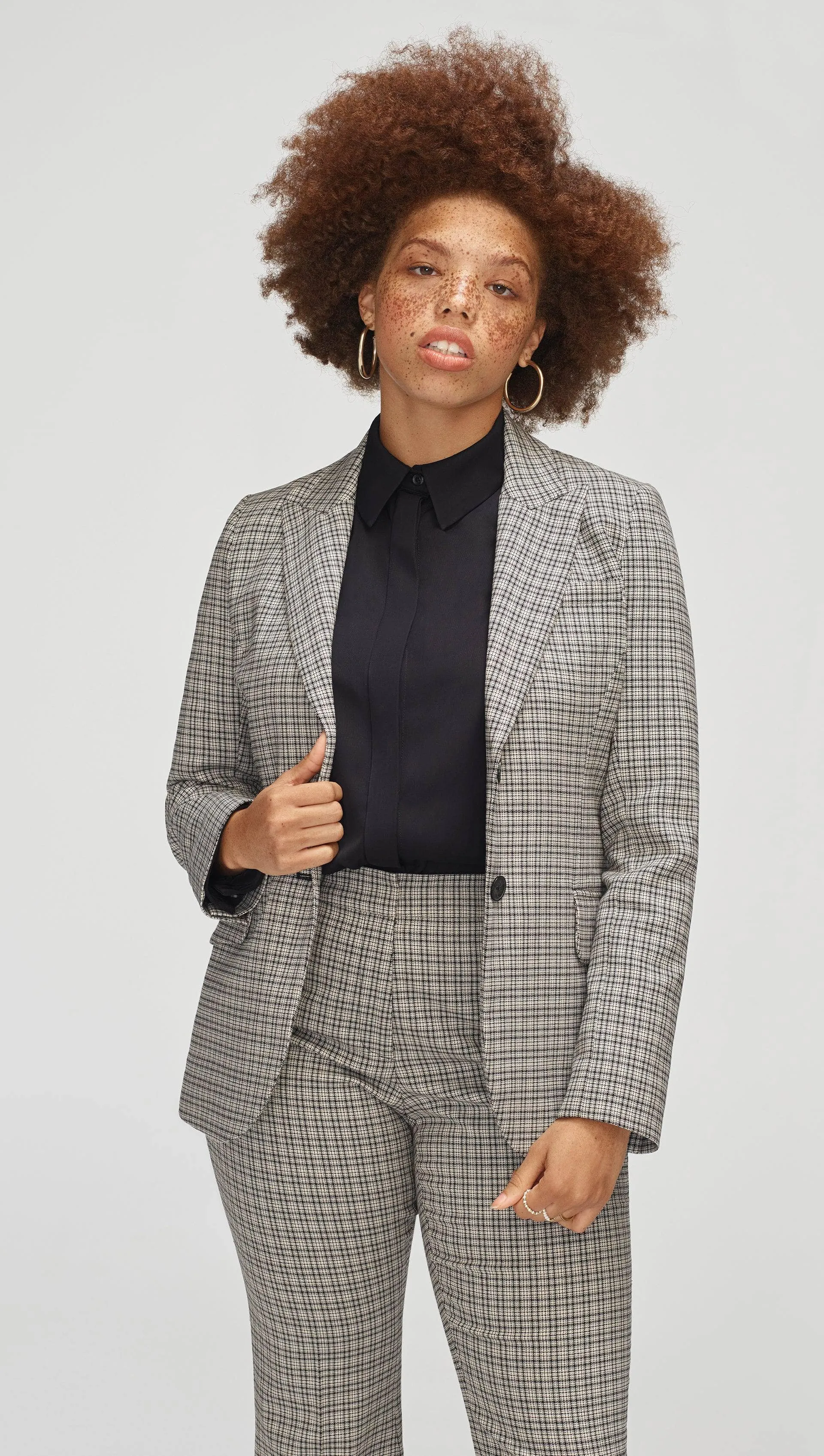 Tailored Blazer in Stretch Plaid | Black/Ivory Plaid sold by Argent