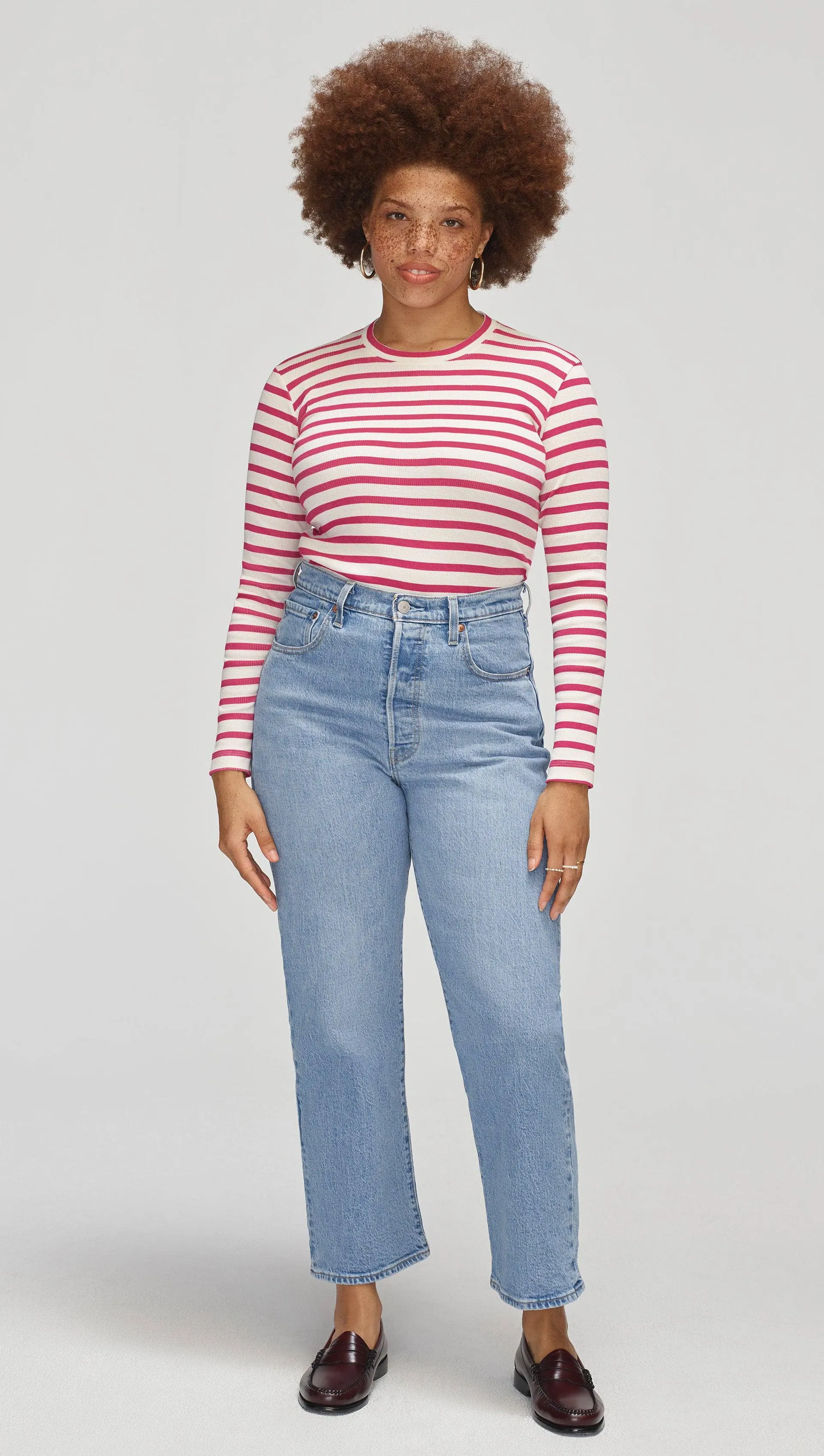 Striped Longsleeve Tee in Ribbed Cotton | Magenta/Ivory sold by Argent product image thumbnail 2