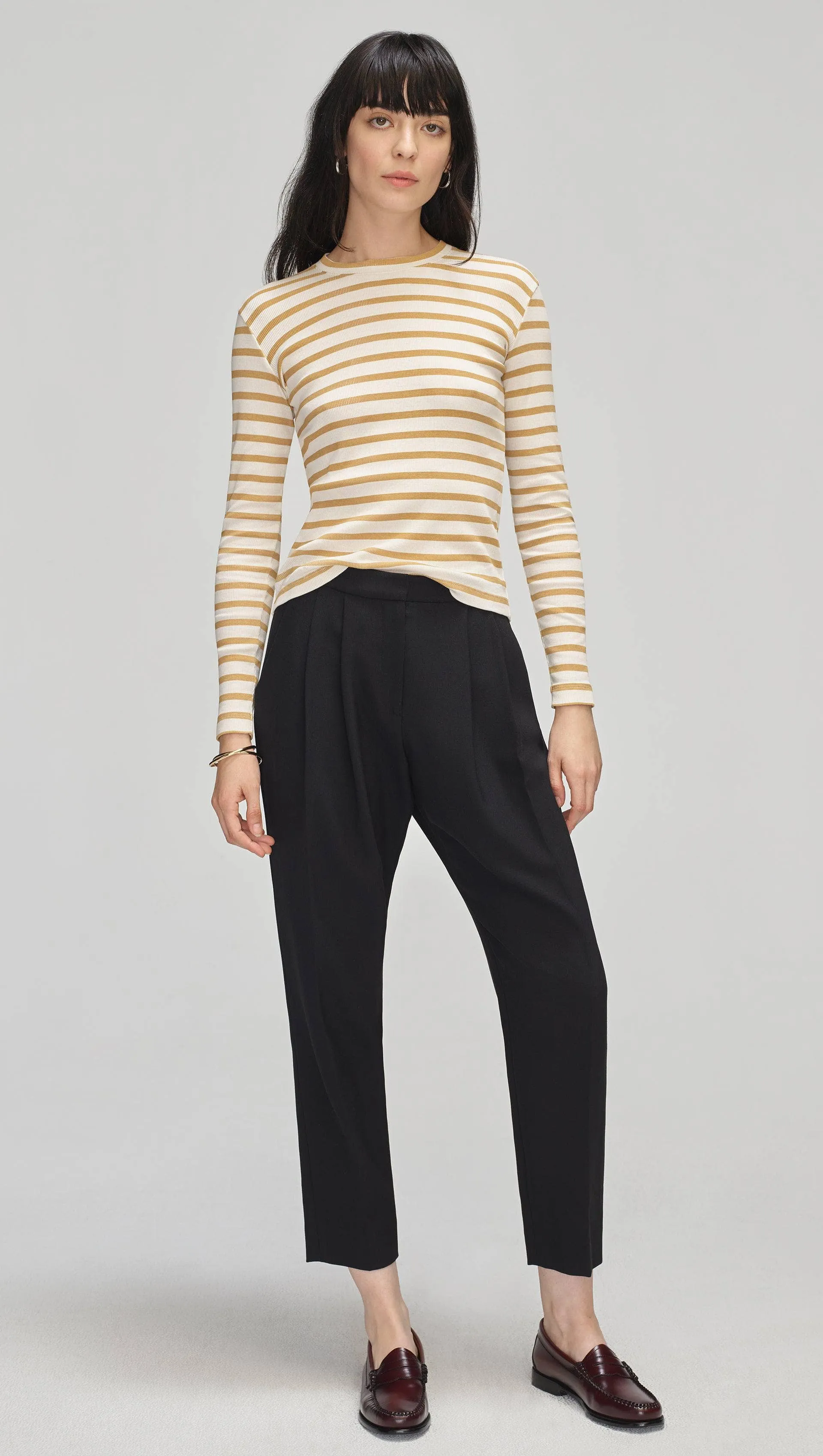 Striped Longsleeve Tee in Ribbed Cotton | Beige/Ivory sold by Argent product image thumbnail 2