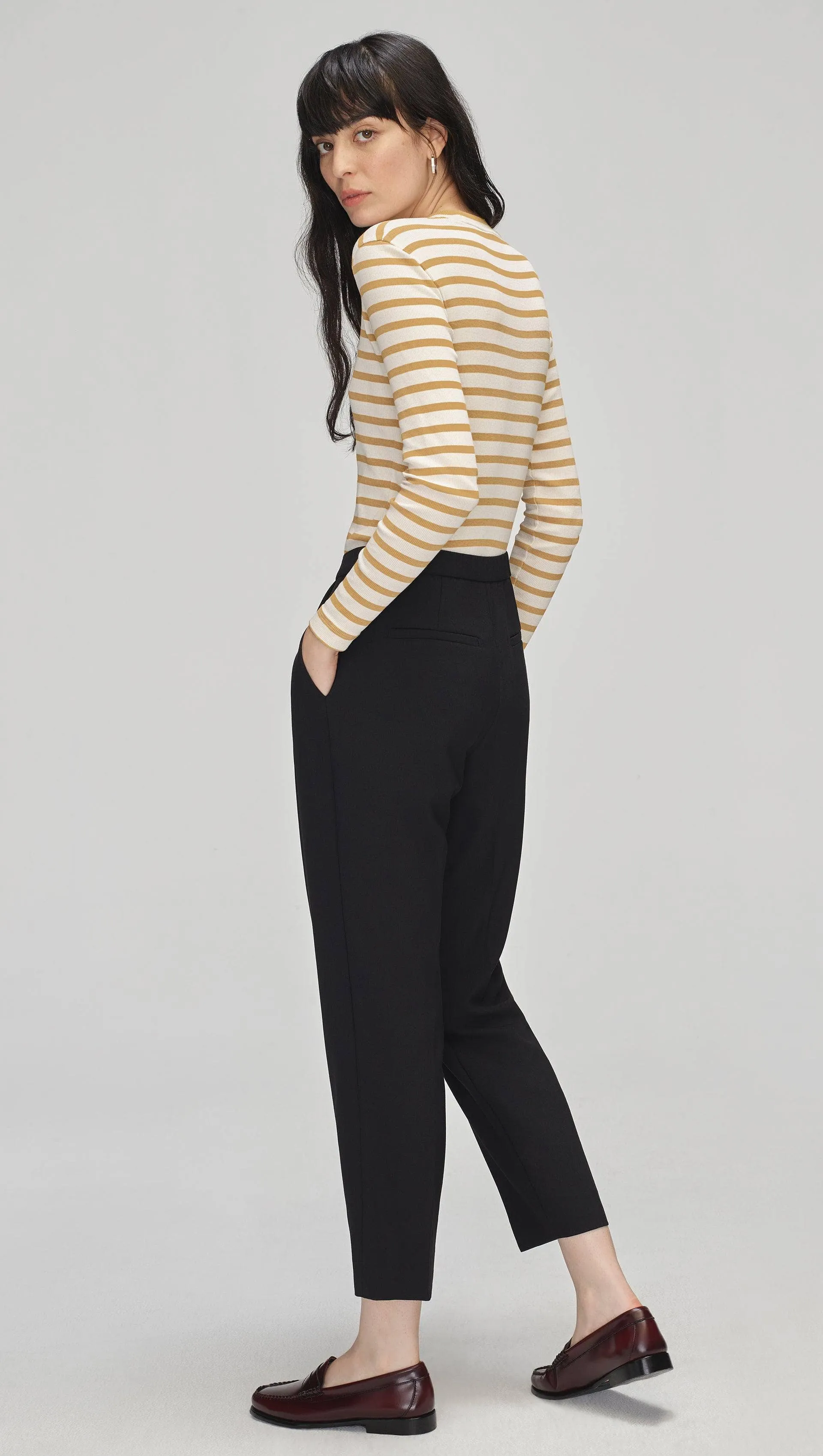 Striped Longsleeve Tee in Ribbed Cotton | Beige/Ivory sold by Argent product image thumbnail 4