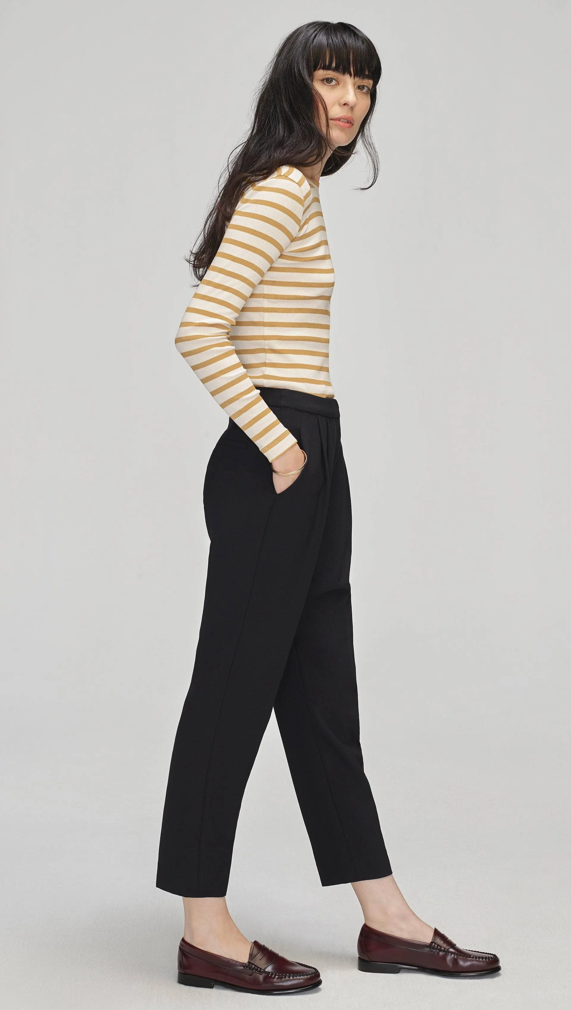 Striped Longsleeve Tee in Ribbed Cotton | Beige/Ivory sold by Argent product image thumbnail 3