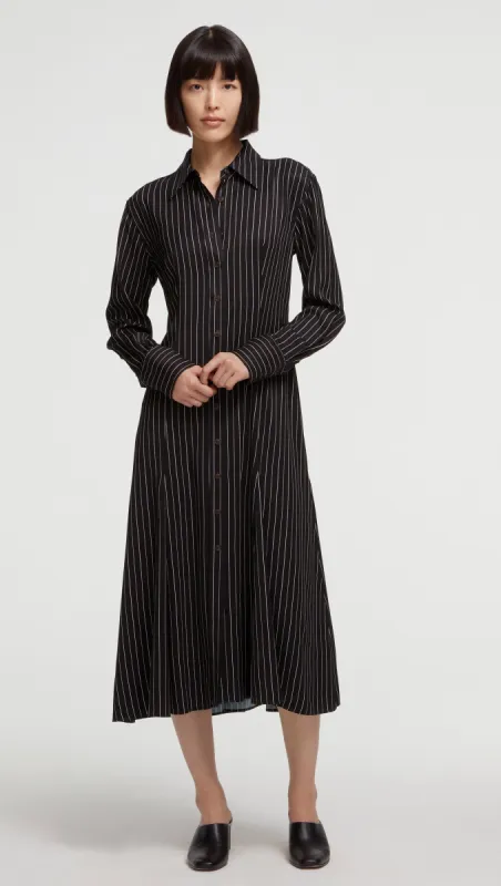 Soft Shirt Dress in Viscose Twill | Multi Pinstripe sold by Argent