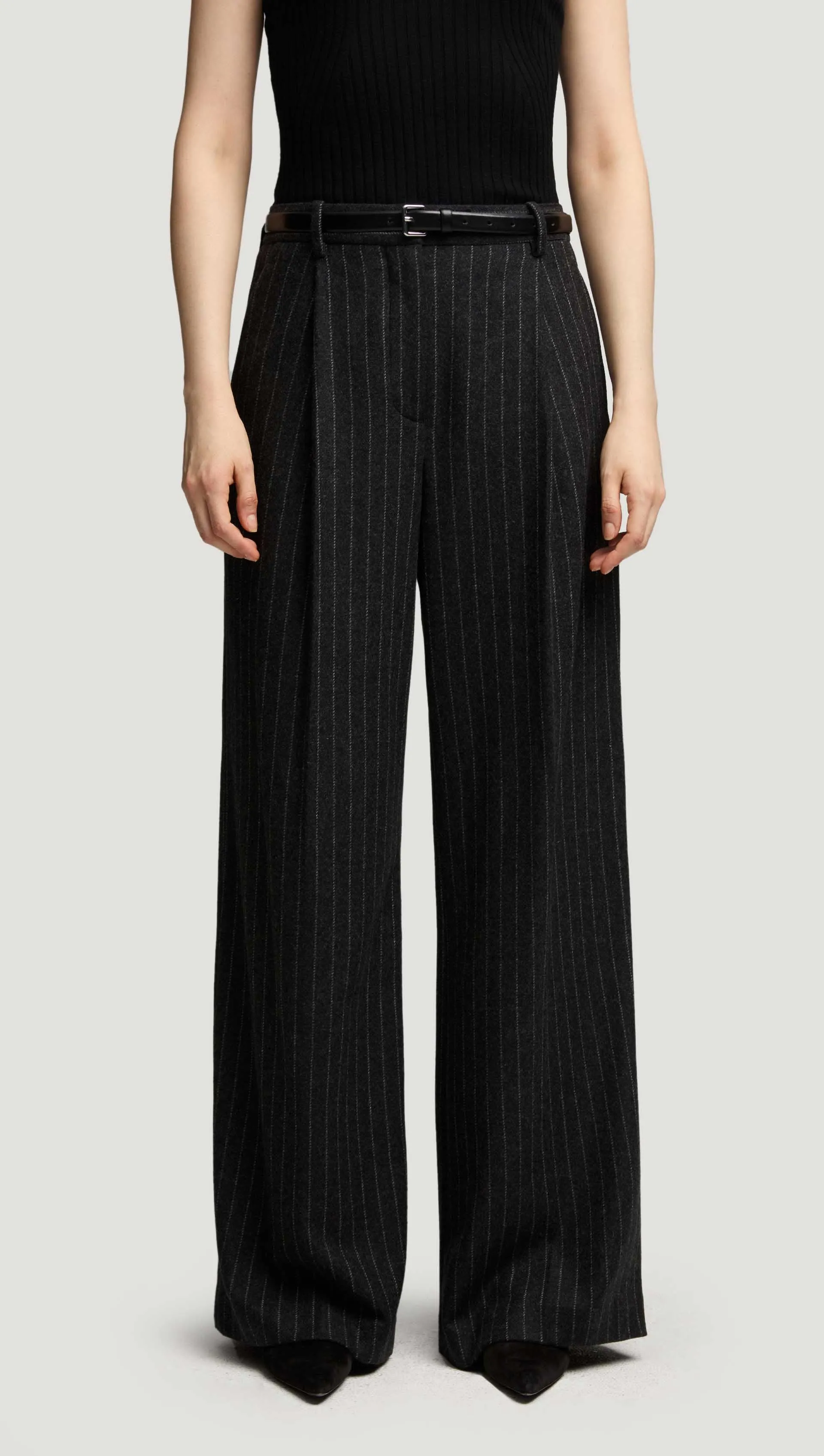 Single Pleat Trouser in Wool Blend | Grey Pinstripe sold by Argent product image thumbnail 5