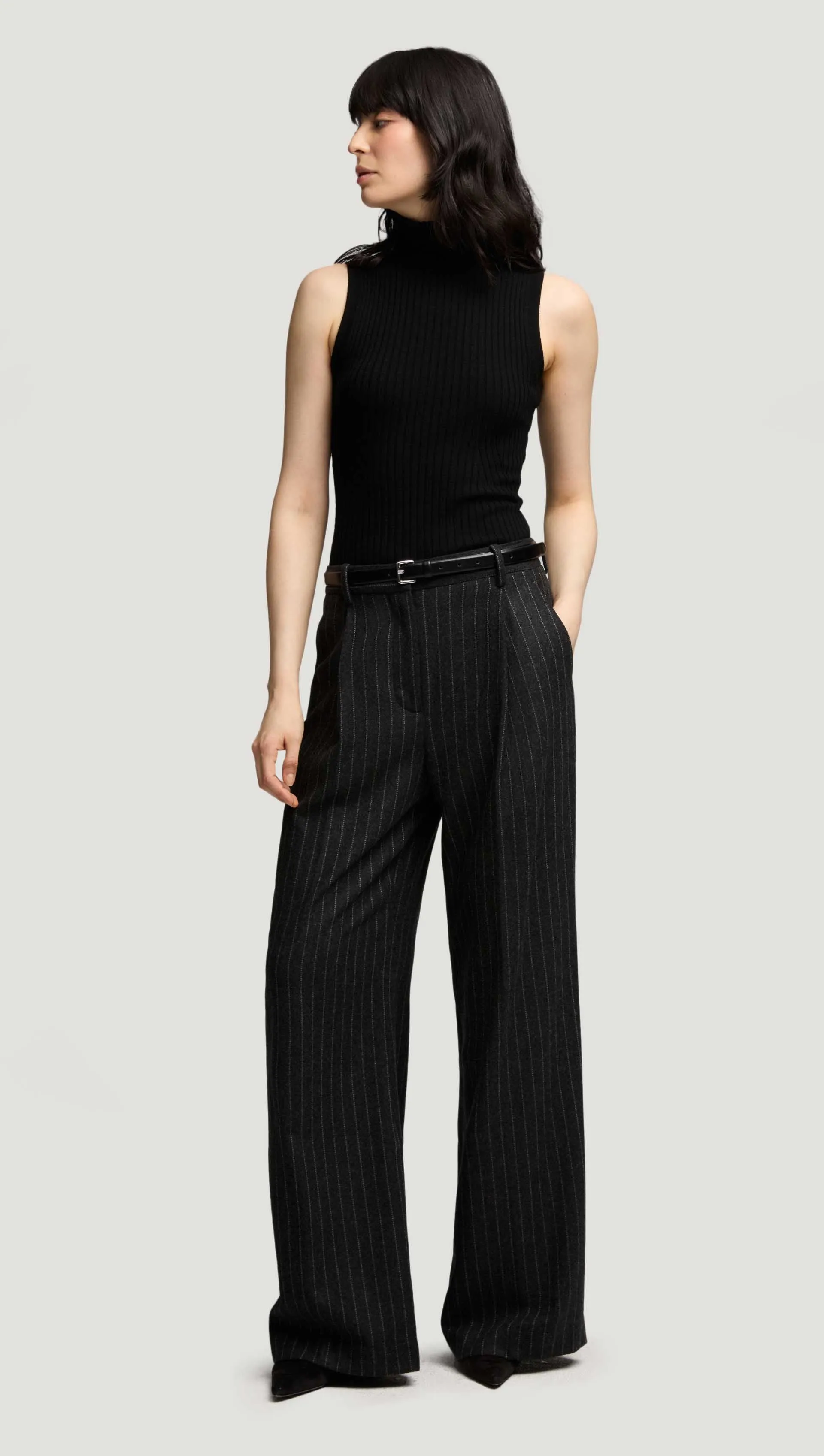 Single Pleat Trouser in Wool Blend | Grey Pinstripe sold by Argent product image thumbnail 4