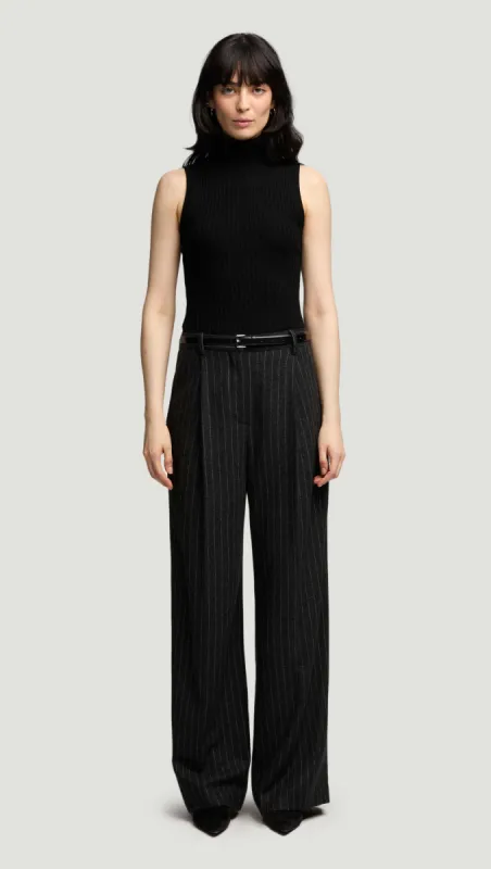 Single Pleat Trouser in Wool Blend | Grey Pinstripe sold by Argent