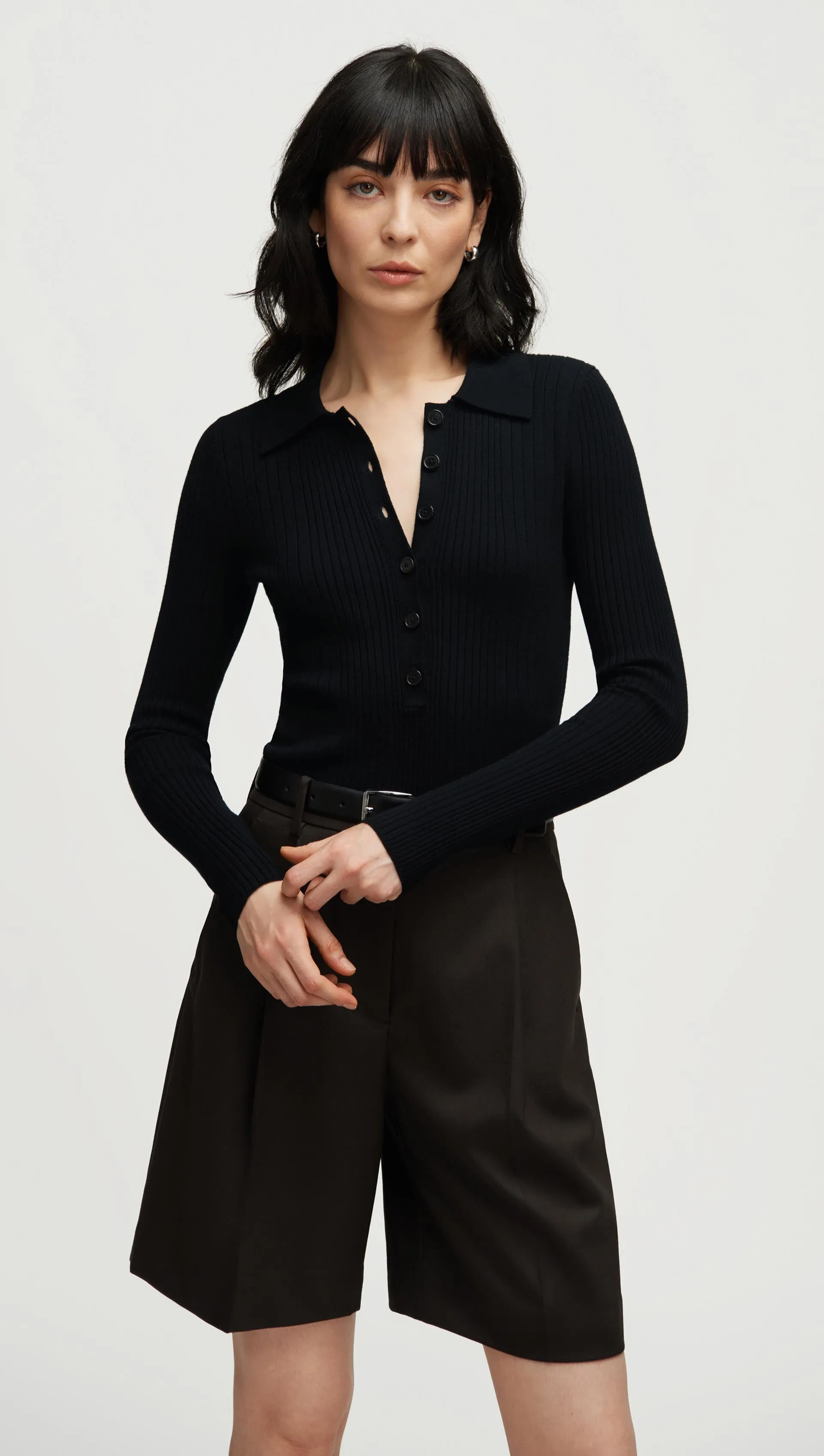 Ribbed Collar Sweater in Viscose Polyester | Black sold by Argent