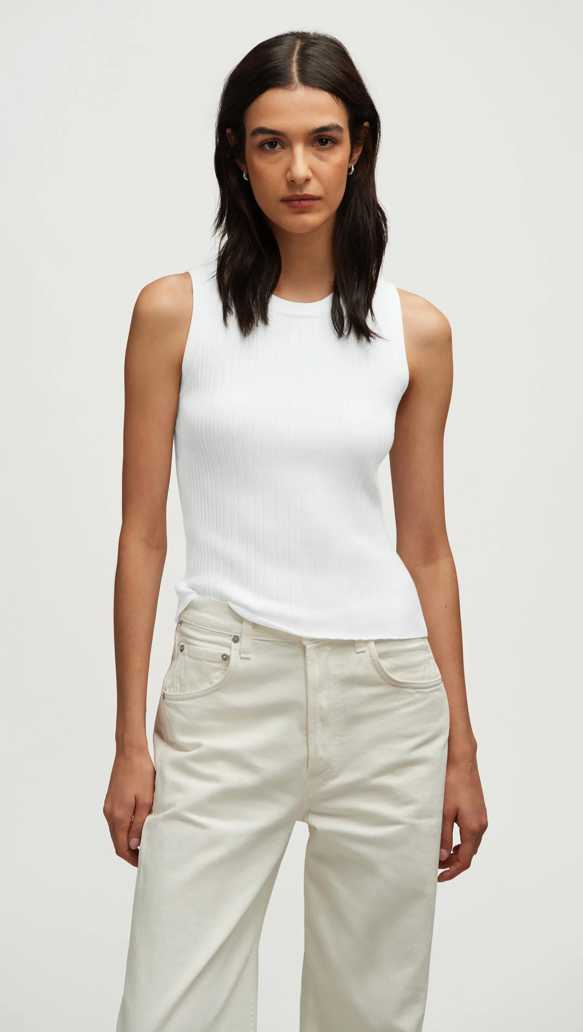 Ribbed Knit Tank in Viscose Polyester | White sold by Argent