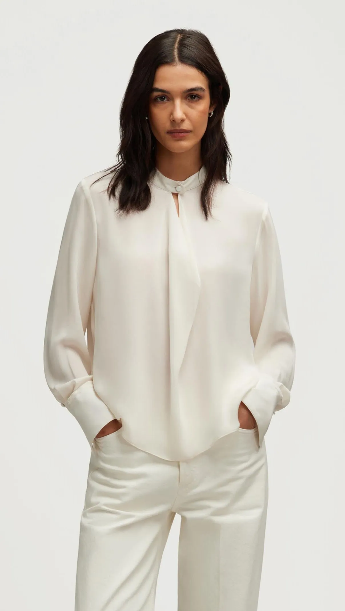 Cowl Neck Blouse in Double Georgette | Ivory sold by Argent