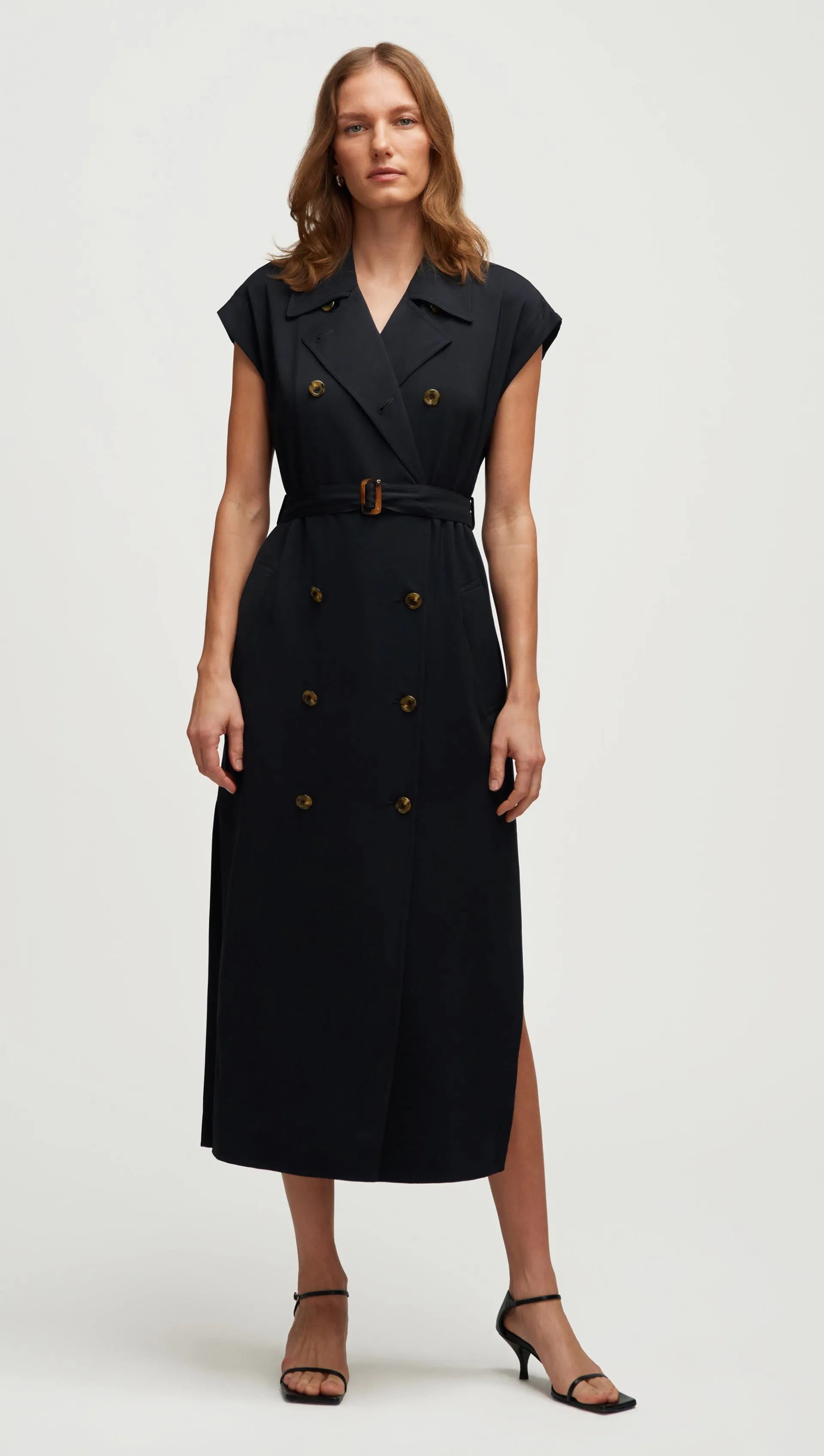 Trench Dress in Stretch Crepe | Black sold by Argent