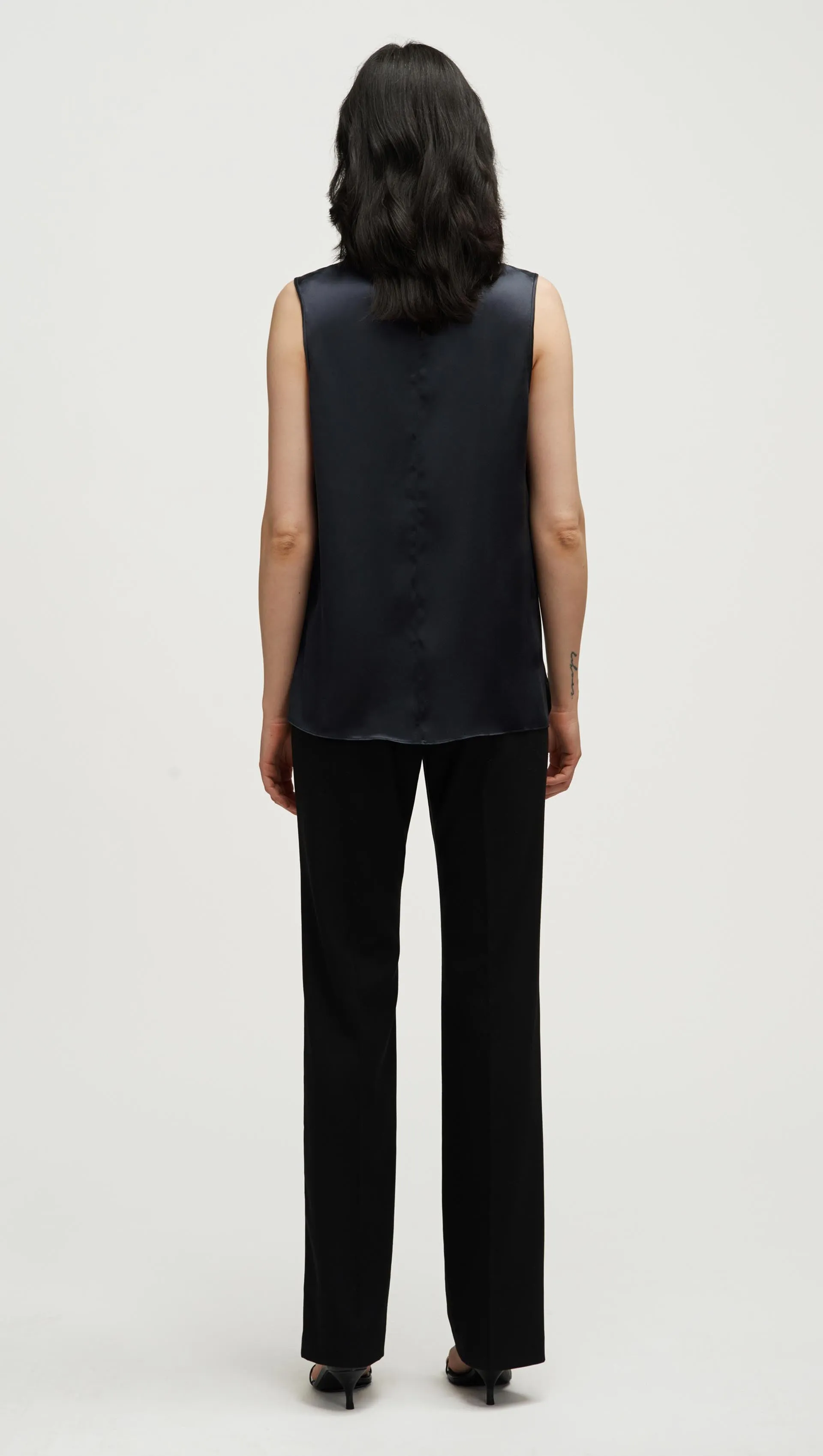 Crewneck Tank in Silk Charmeuse | Black sold by Argent product image thumbnail 5