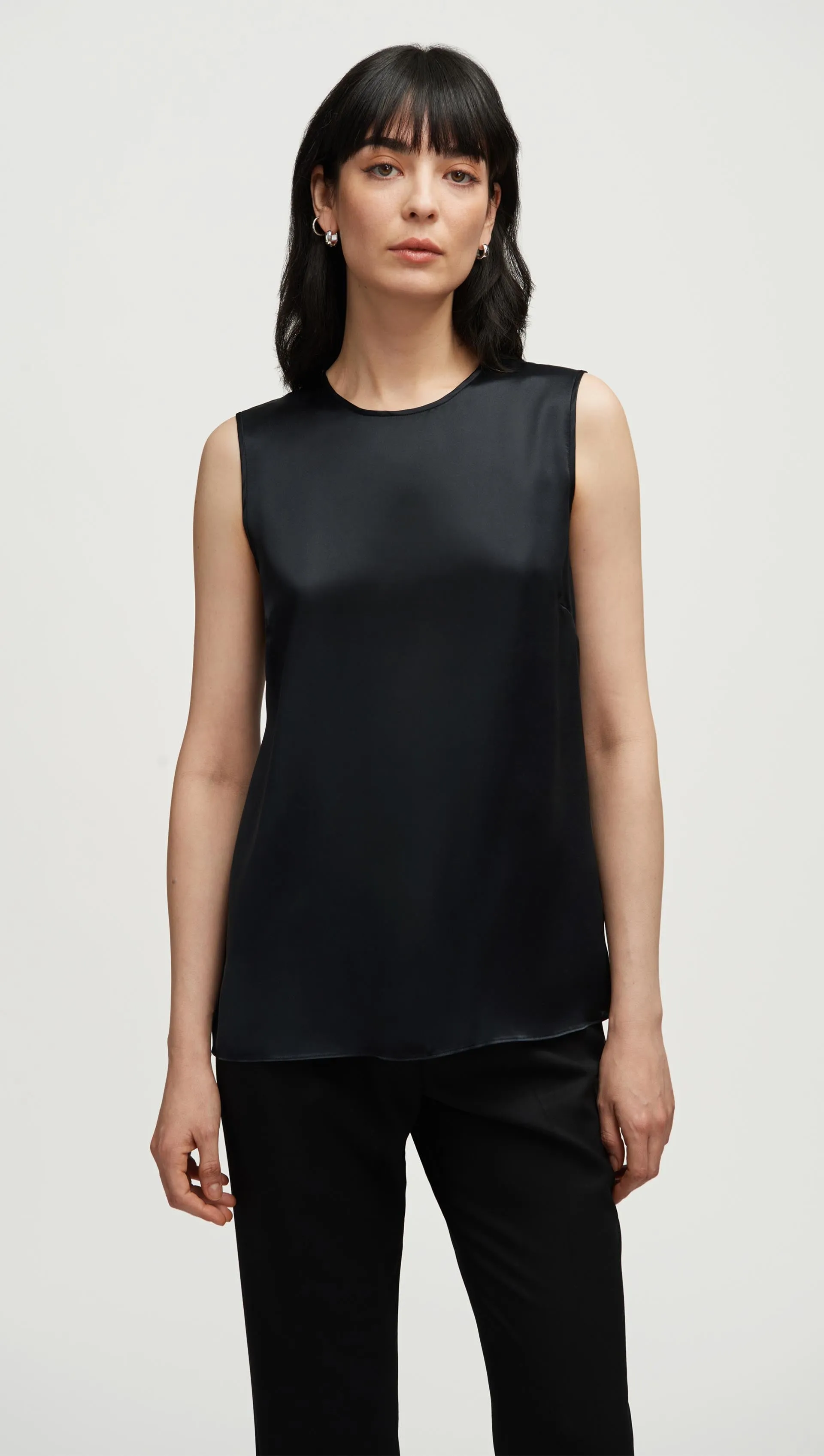 Crewneck Tank in Silk Charmeuse | Black sold by Argent