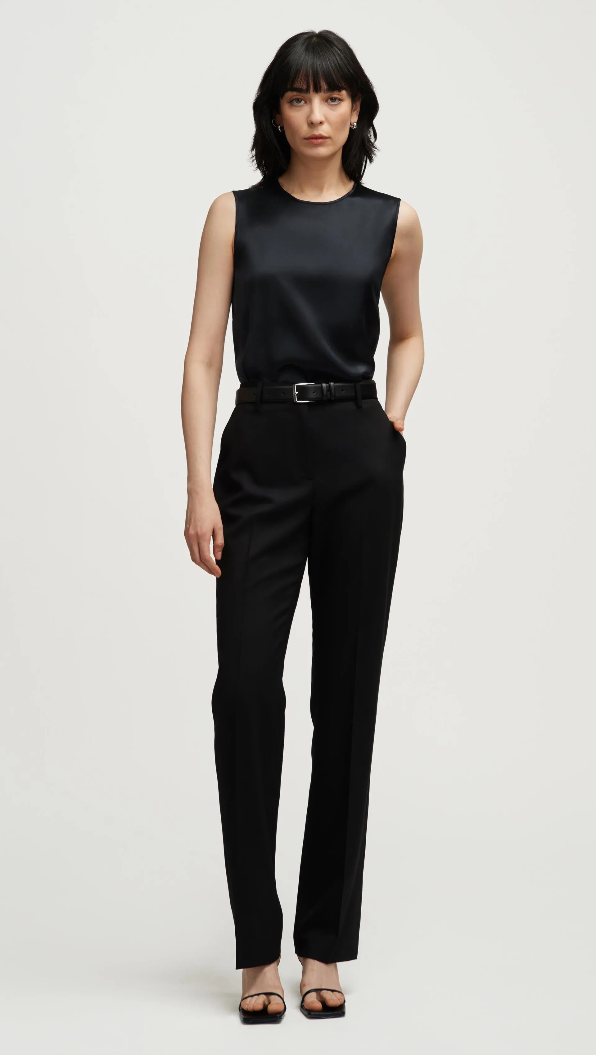 Crewneck Tank in Silk Charmeuse | Black sold by Argent product image thumbnail 3